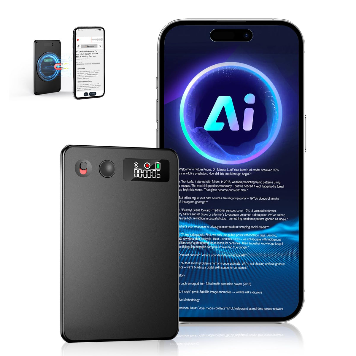 Zeoupt Ai Voice Recorder, Audio Activated Recorder With Playback, App Control, Transcribe & Summarize With Ai Technology, 190 La