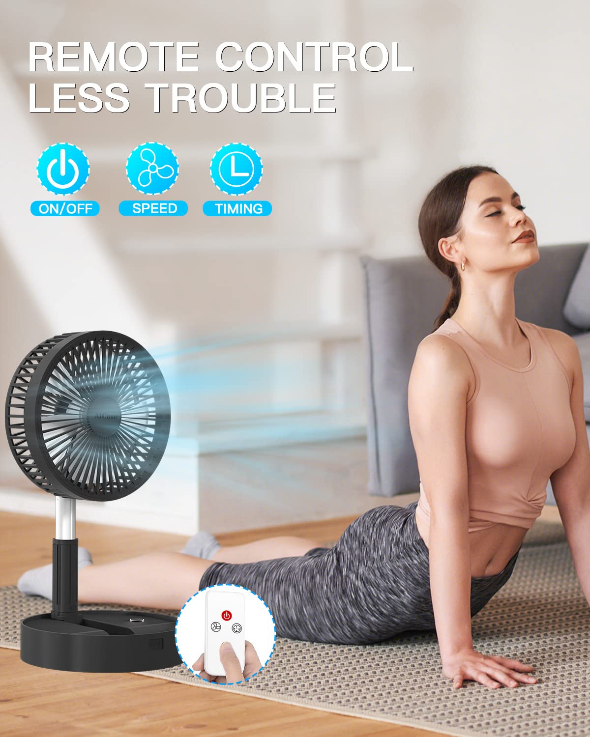 Aicase Stand Fan,Folding Portable Telescopic Floor/Usb Desk Fan With 7200Mah Rechargeable Battery,4 Speeds Super Quiet Adjustabl