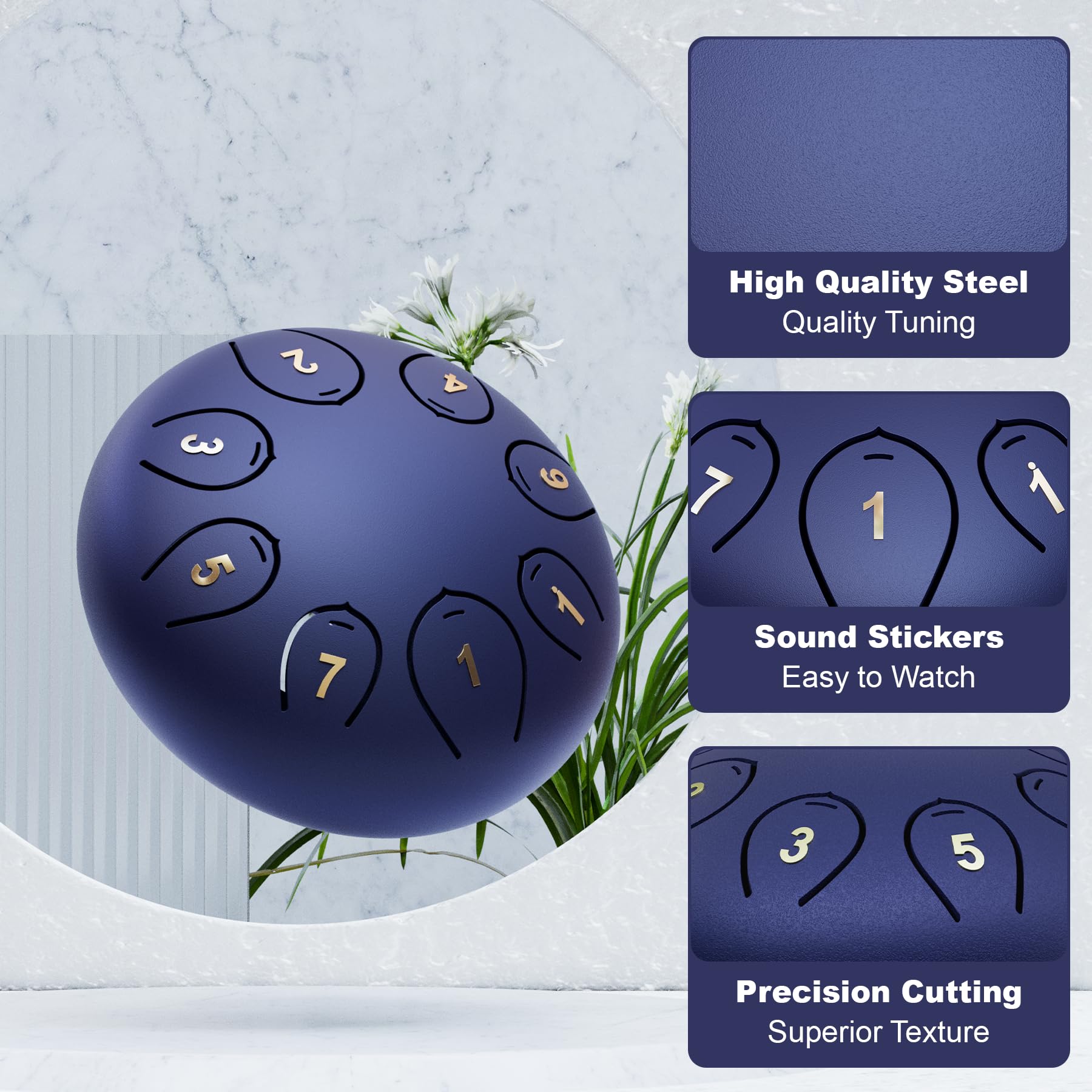 Steel Tongue Drum 6 Inch 8 Notes, Tongue Drum C Major, Hang Drum Instrument, Handpan Drum For Kids, Ethereal Drum For Rain Medit