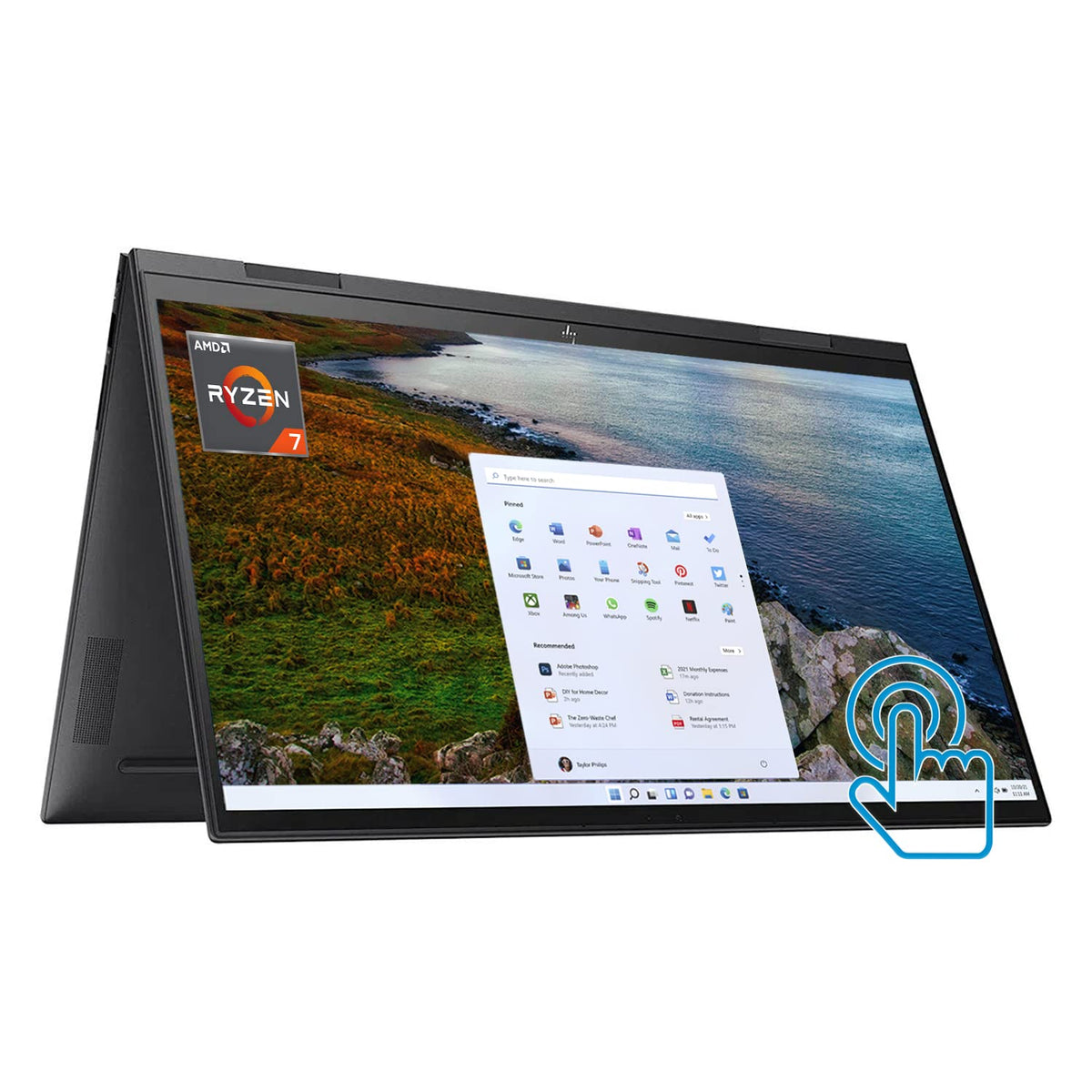 HP Envy X360 2-in-1 Laptop, 15.6'' IPS Touchscreen, AMD Ryzen 7 5825U Processor, Backlit Keyboard, Fingerprint Reader, Wi-Fi 6, 