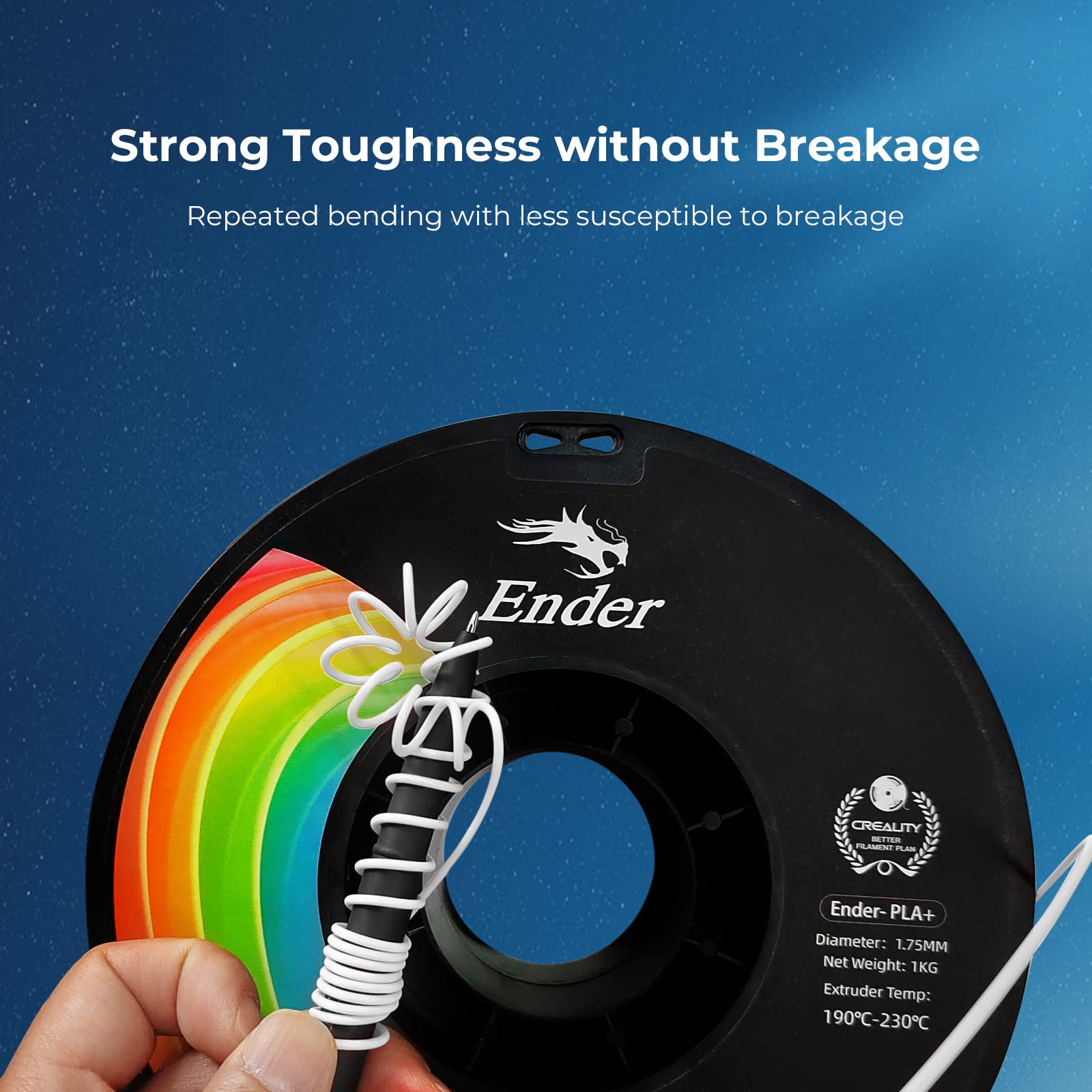 Official Creality Upgrade Ender 3D Printer Filament, White Pla+ Filament 1.75Mm, 1Kg Spool (2.2Lbs), Accuracy +/  0.02Mm, 3D Pri