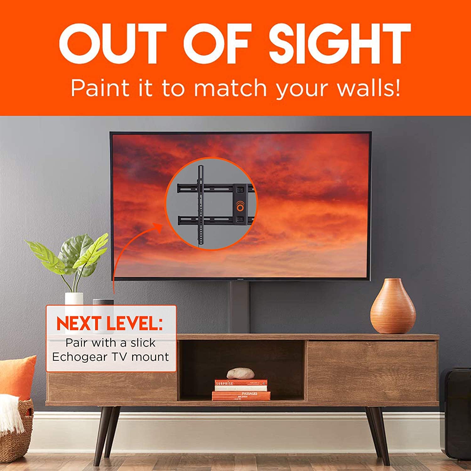 Echogear Cord Hider For Wall Mounted Tv 2 Pack   2X 48 Long Cord Raceways Can Be Cut To Any Length   Cable Cover Installs On The