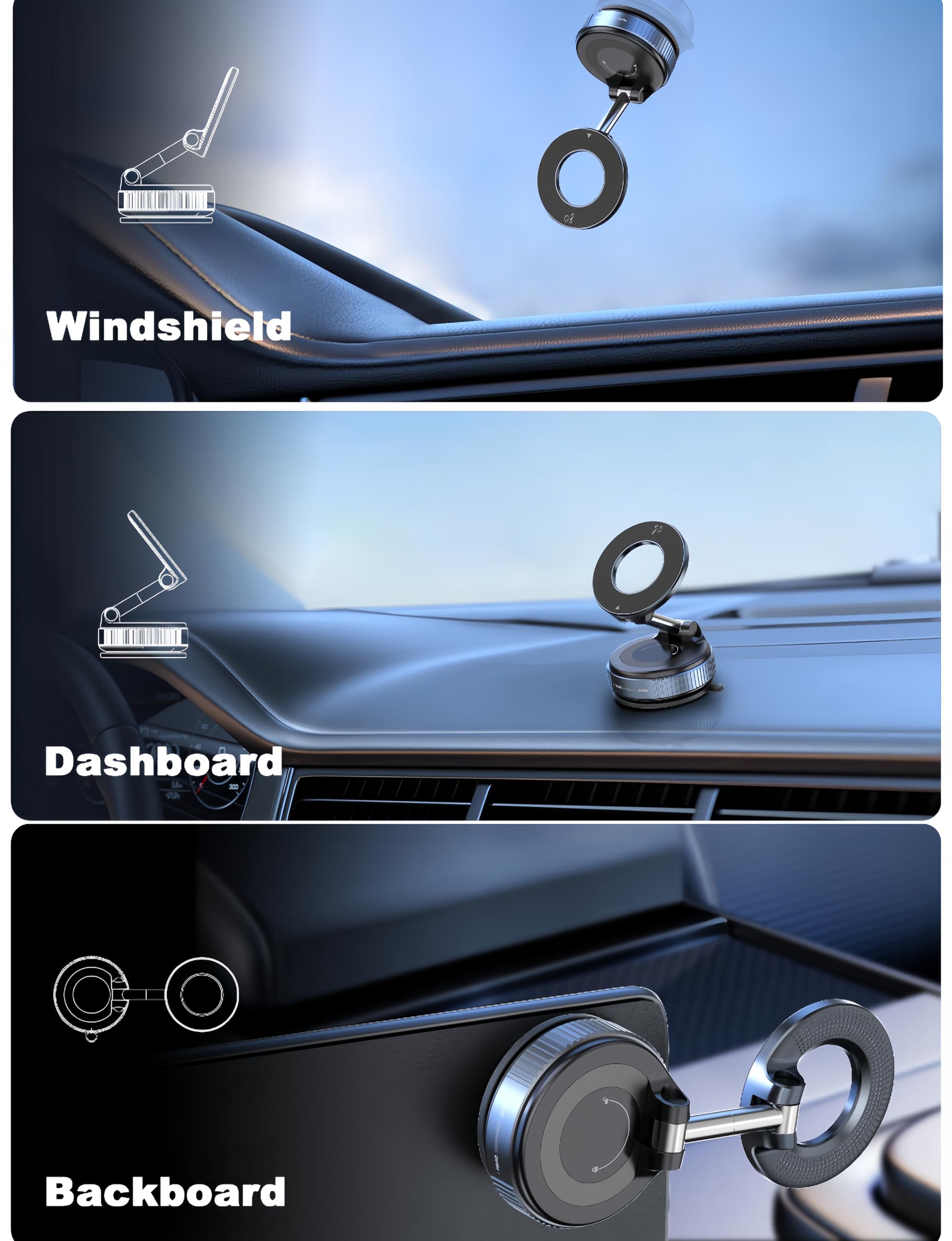 Snanlen Upgraded 360 Nano Gel Vacuum Magnetic Phone Holder, Car Phone Holder For Magsafe[108+Lbs Strongest Suction & 3000Gf Stro