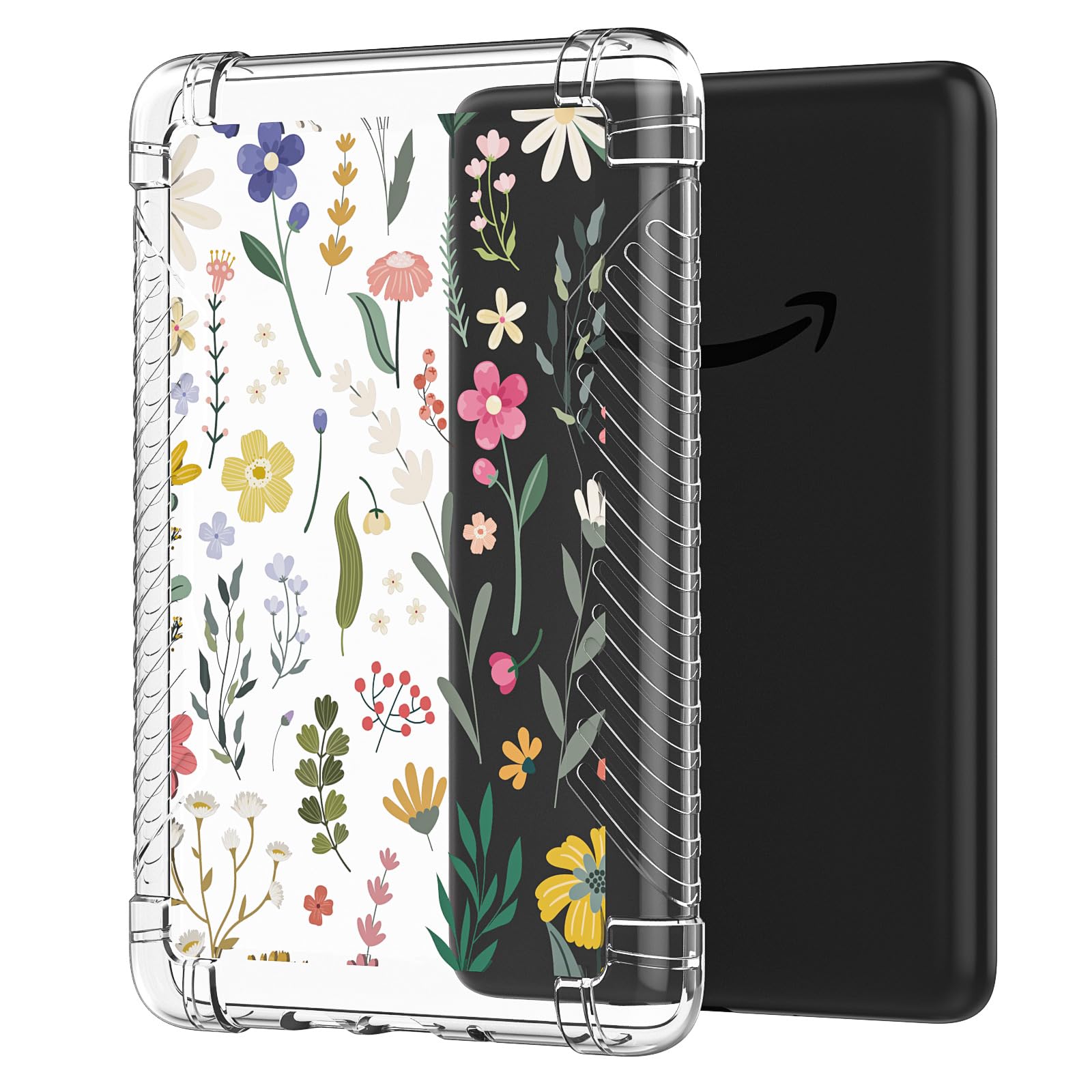 MoKo Case for 6' All New Kindle (11th Generation 2024/2022 Release), Ultra Clear Soft Flexible Transparent TPU Skin Bumper Back Cover Shell, Clear & Flower