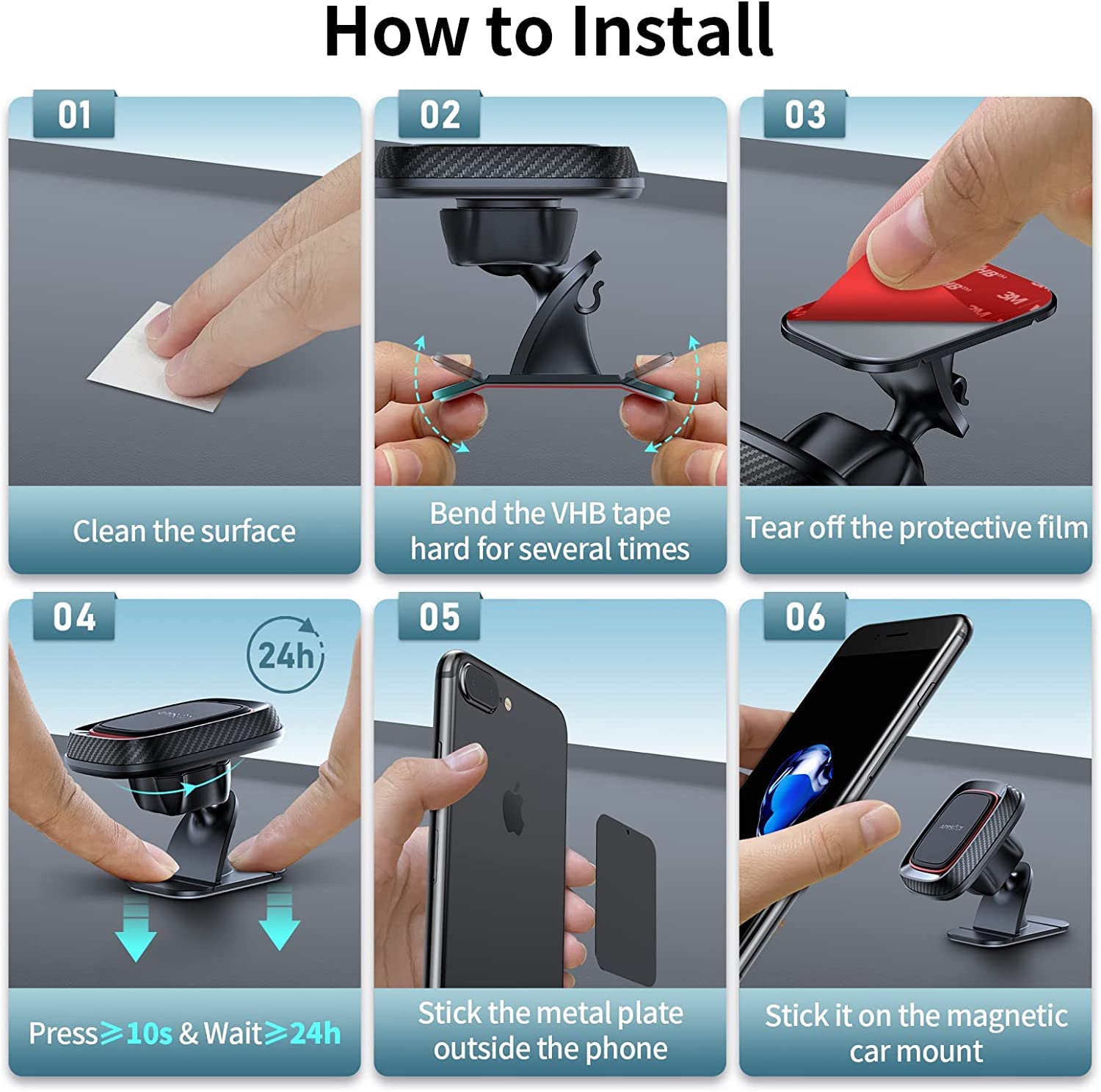 Apps2Car Magnetic Phone Holder For Car, Dashboard Magnetic Car Mount, 360 Rotation Car Magnetic Phone Mount With Strong Vhb Adhe