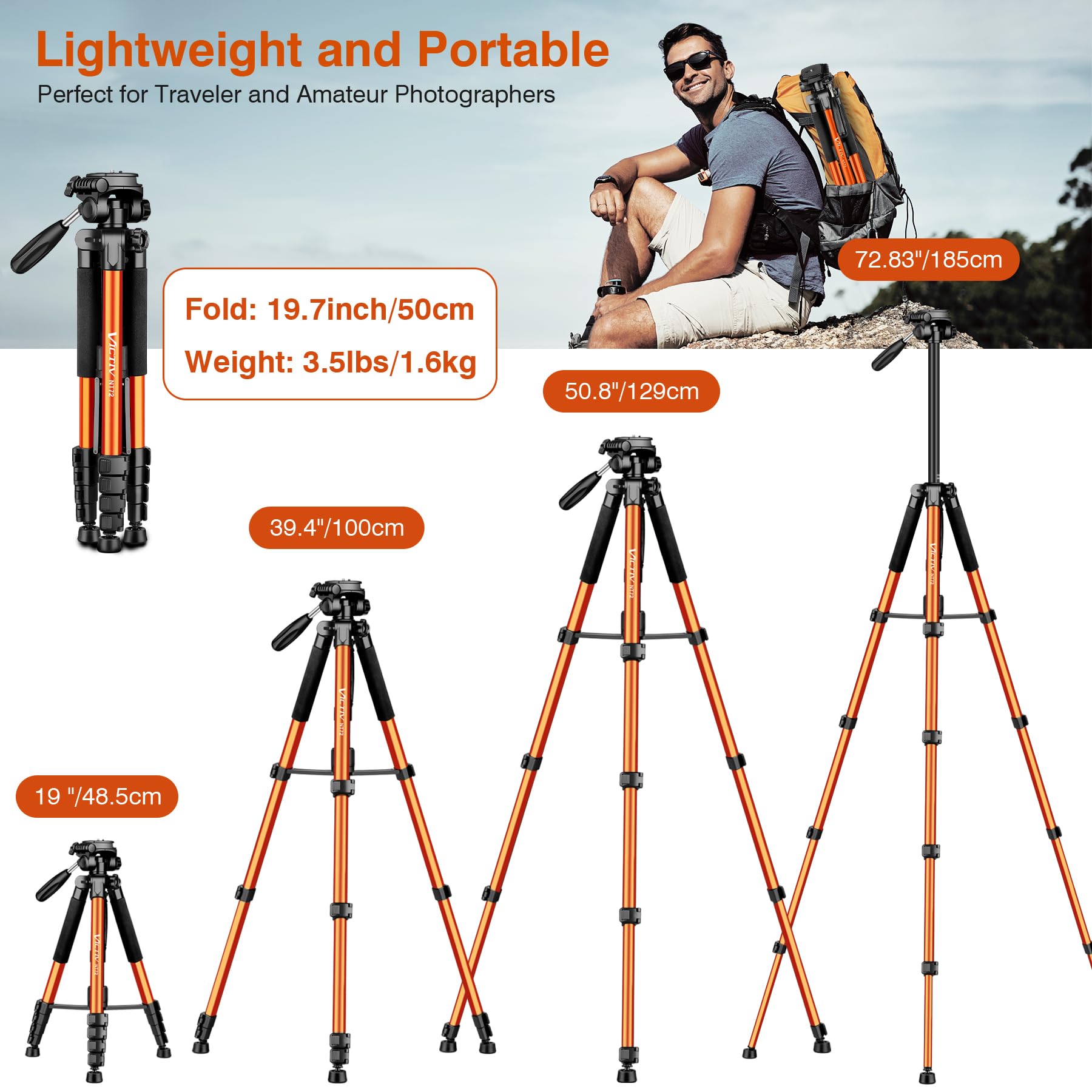 Tripod For Camera, 72' Tall Camera Tripod With Remote, Compact Camera Stand Tripod For Phone, Lightweight Dslr Tripod & Monopod, Professional Heavy Duty Tripod For Spotting Scope, Telescope, Binocular