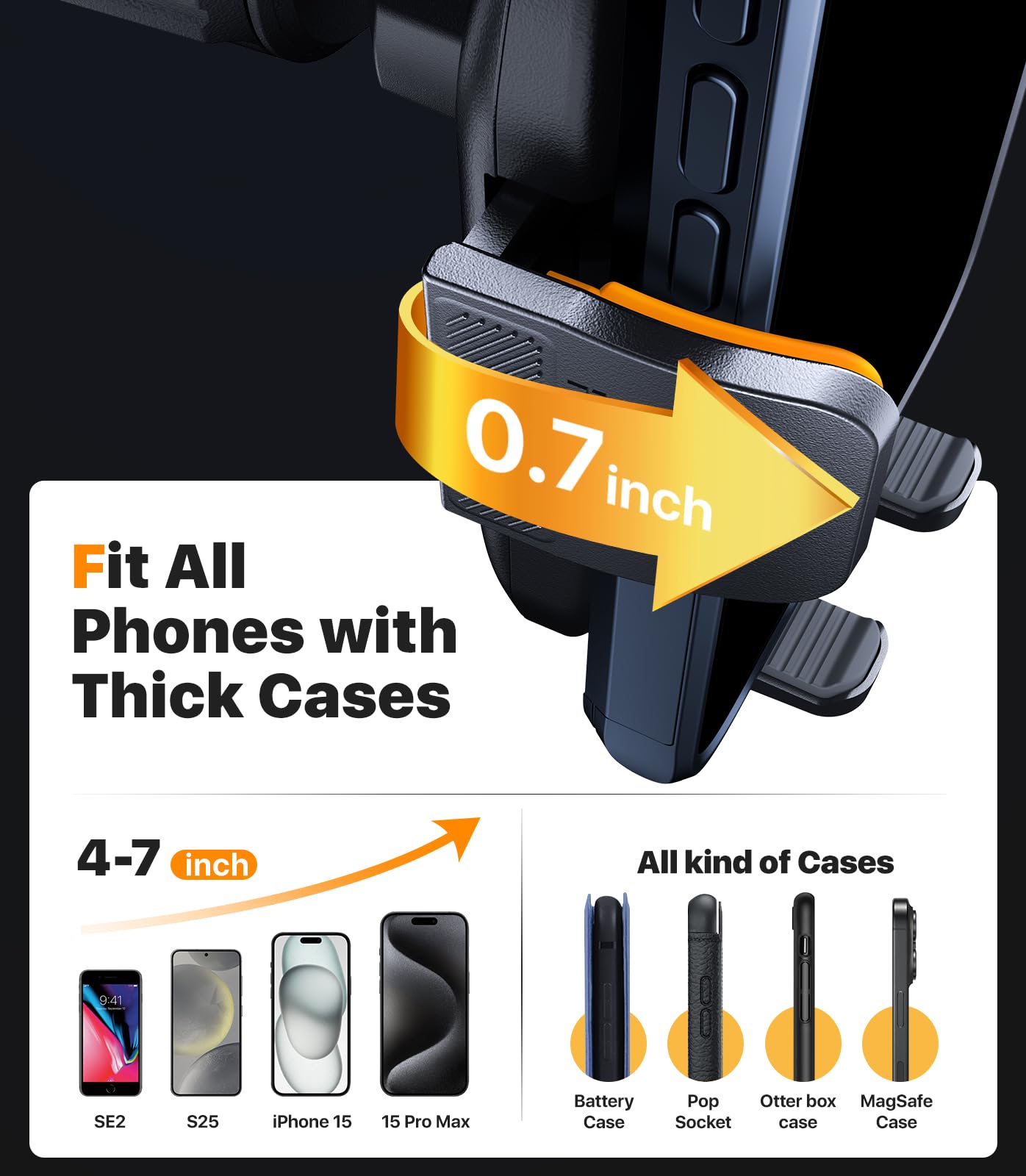 Hitolza Ultra Stable Phone Holders For Your Car [Powerful & 360 Adjustable Suction Cup] Universal Car Phone Holder Mount Long Ar