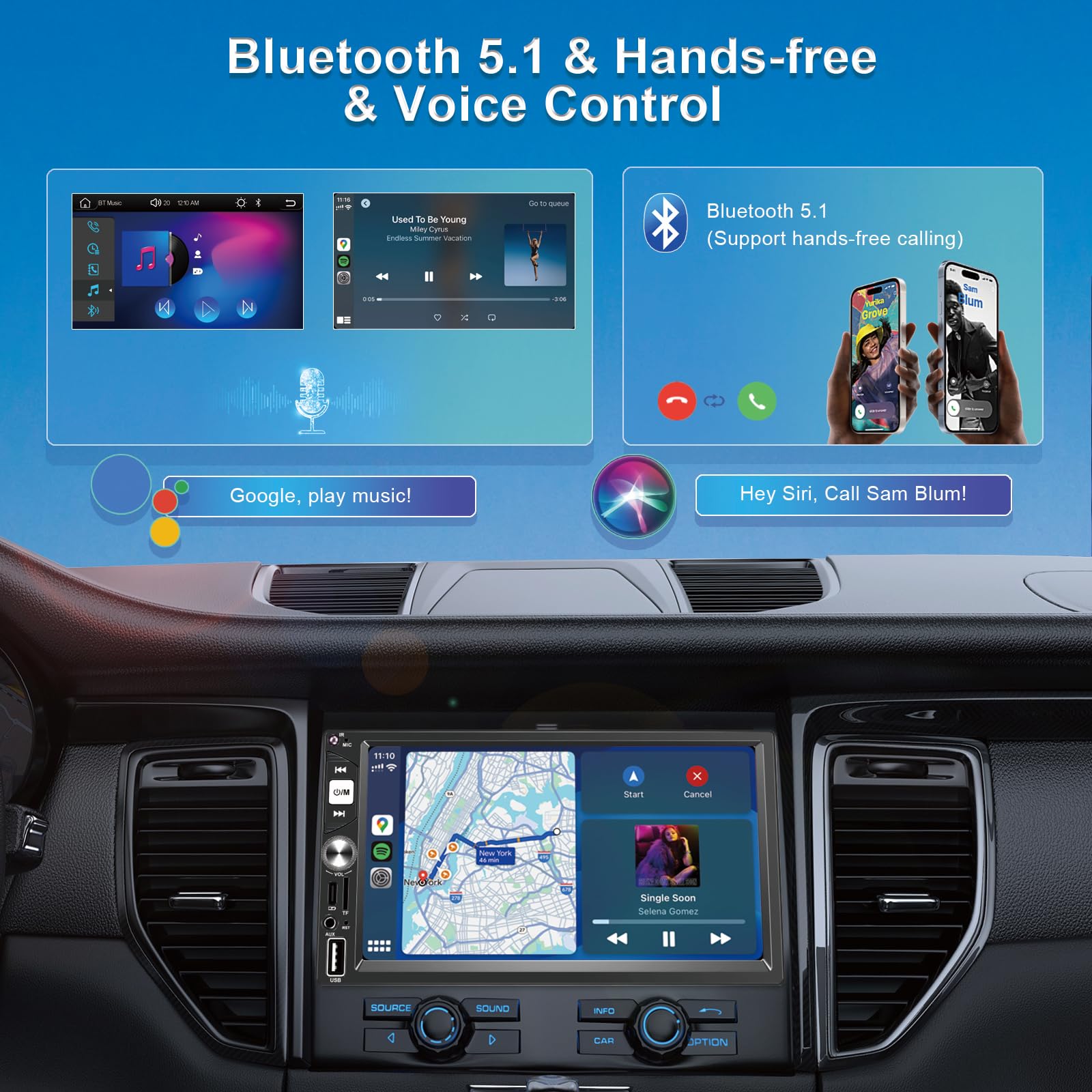 7   Wireless Works With Apple Carplay Double Din Car Stereo,Fm Car Radio,Car Bluetooth,Ips 1024 * 600 Touchscreen, Car Backup