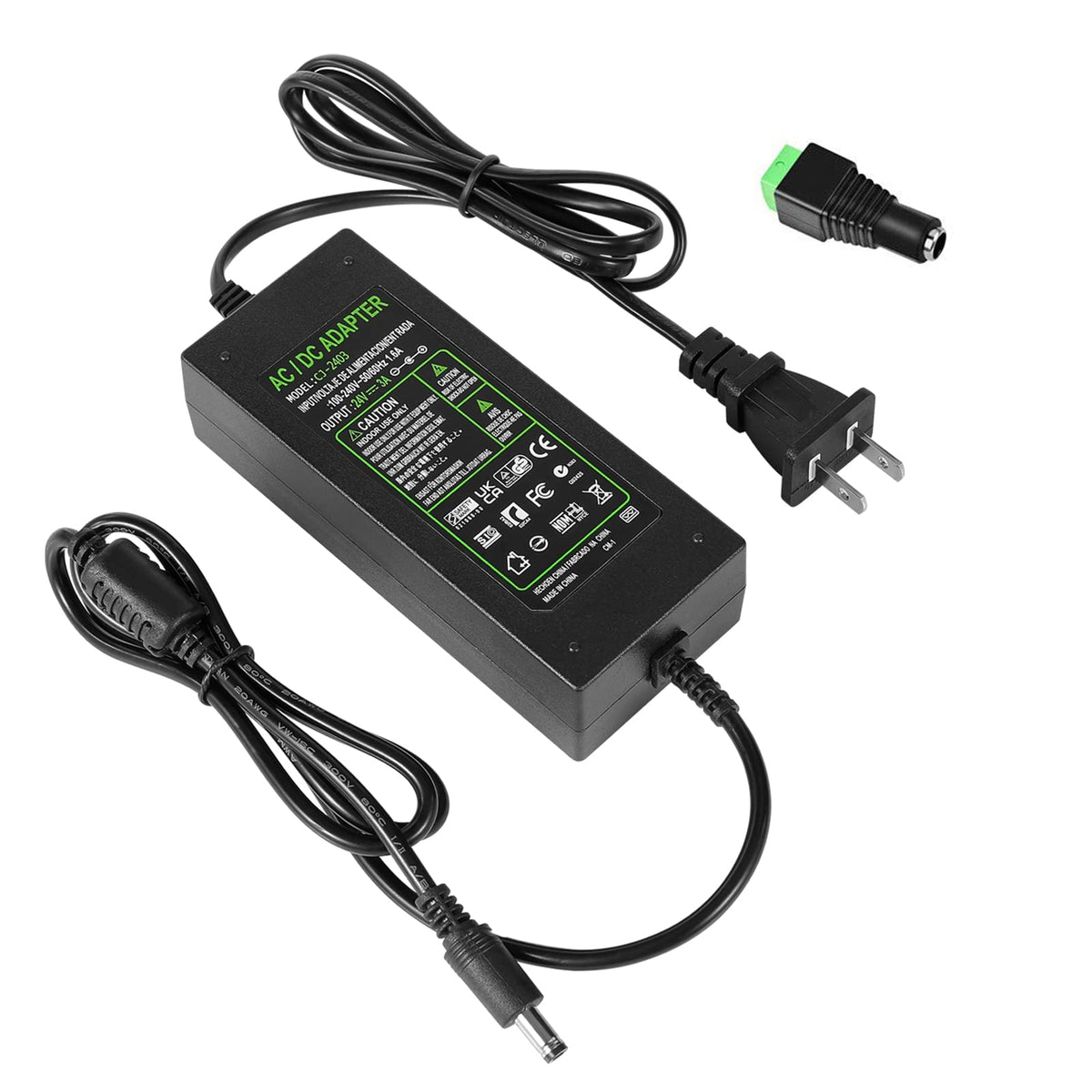 24V Dc Power Supply Adapter, 24V 3A 72W Ac To Dc Converter Transformer 100~240V Ac Input With 5.5X2.5Mm Dc Tip For 5050 3528 Led