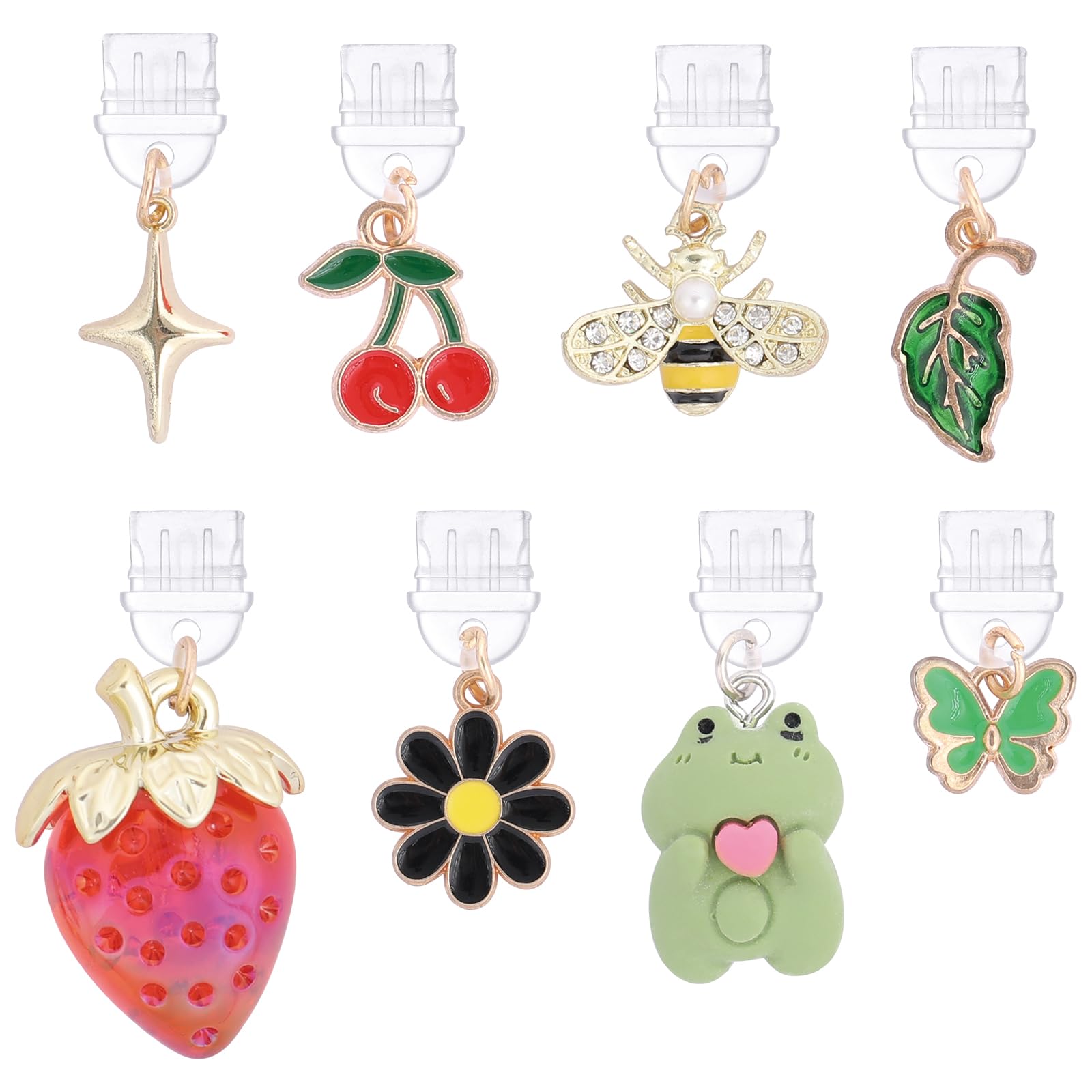 TAKEALOOKO Dust Plug Charm for Kindle -8 Pack Strawberry and Frog Pendant Type C/USB C Anti-Dust Plugs, Phones Charms Gift for E