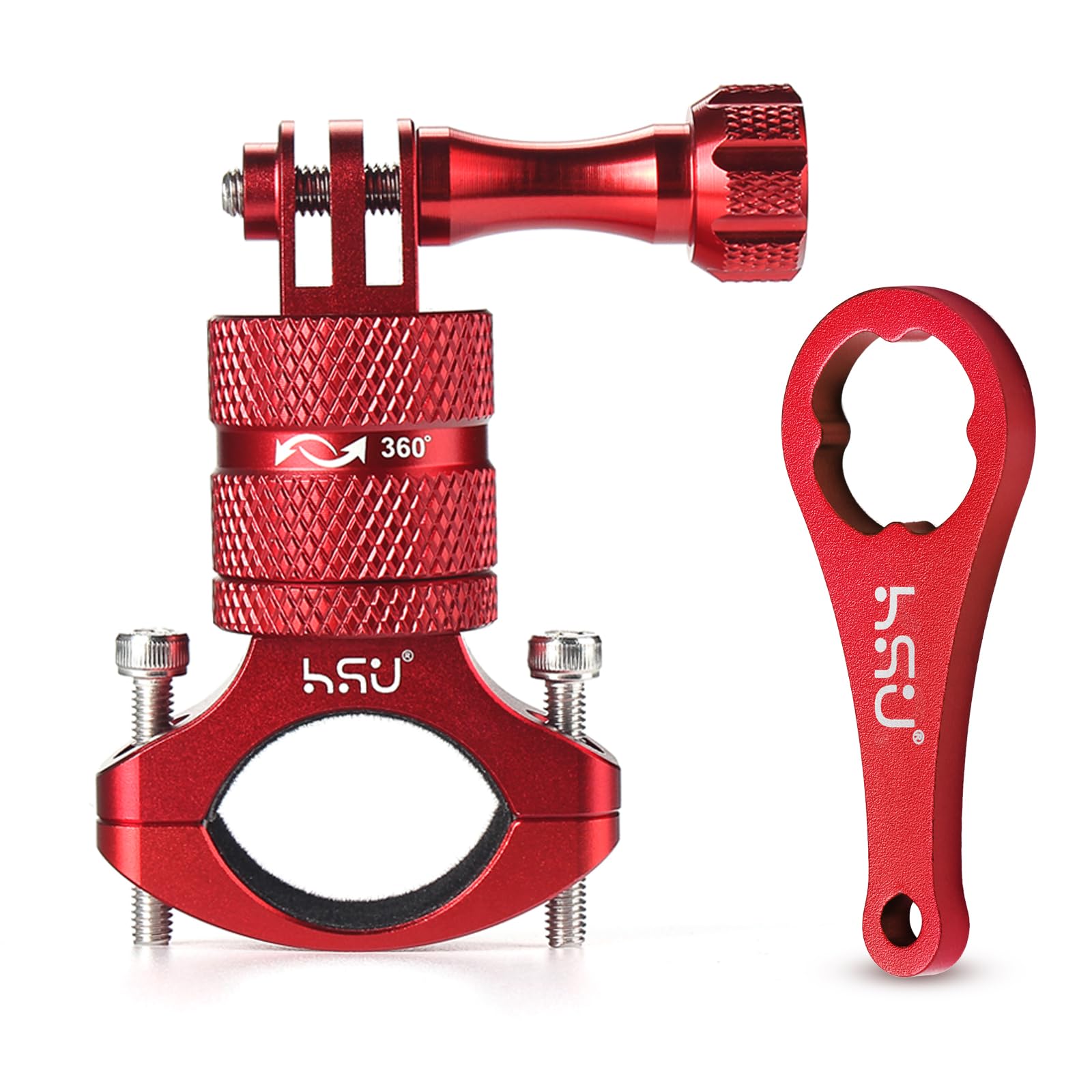 Hsu Bike Handlebar Mount For Gopro Hero 13/12/11/10/9/8/7/6/5/4 Akaso Campark Osmo Action 3/4 And Other Action Cameras, 360 Degrees Rotary Motorcycle Mount (Red)