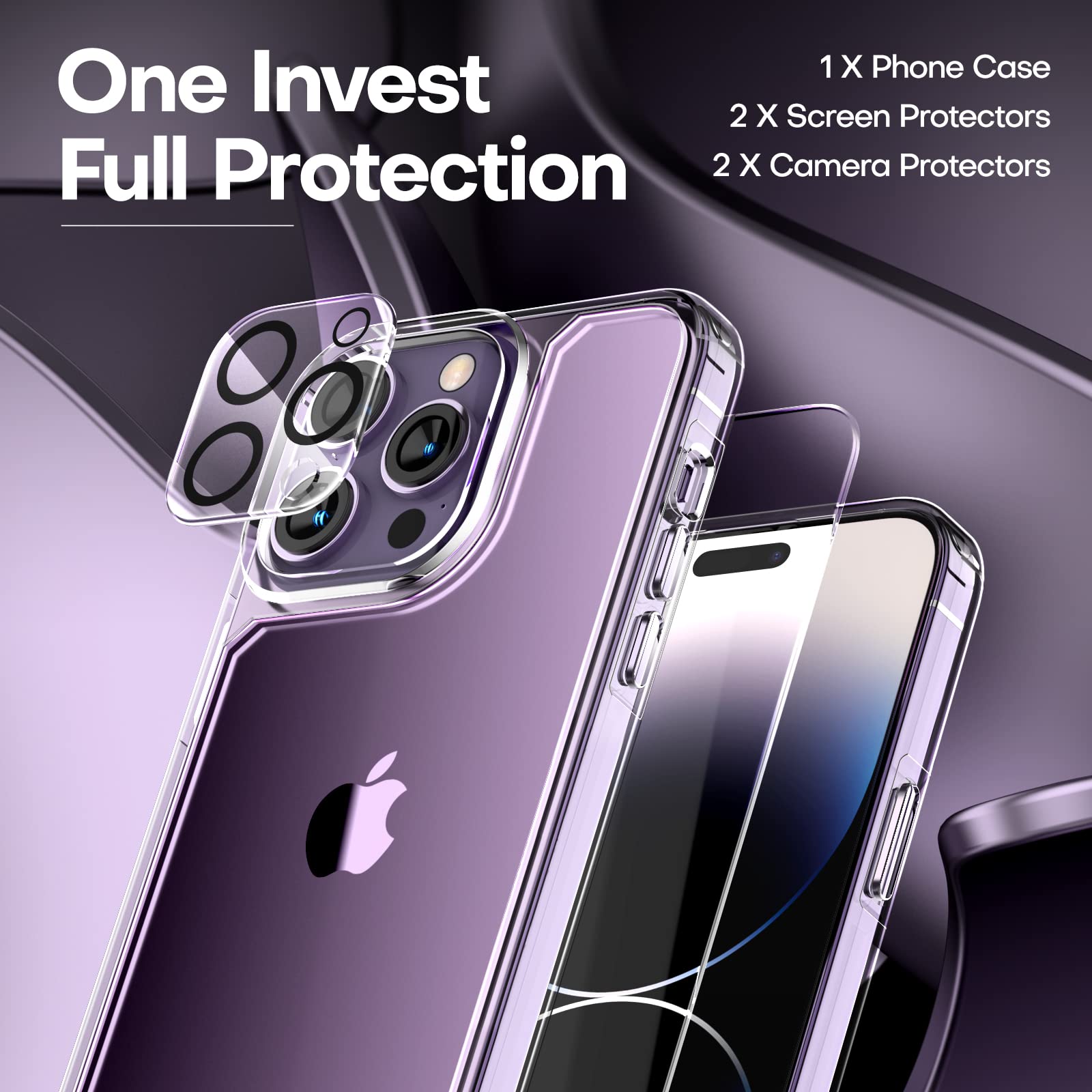 TAURI iPhone 14 Pro Case Clear 5-in-1 Military Grade Drop Protection Screen Camera Protectors