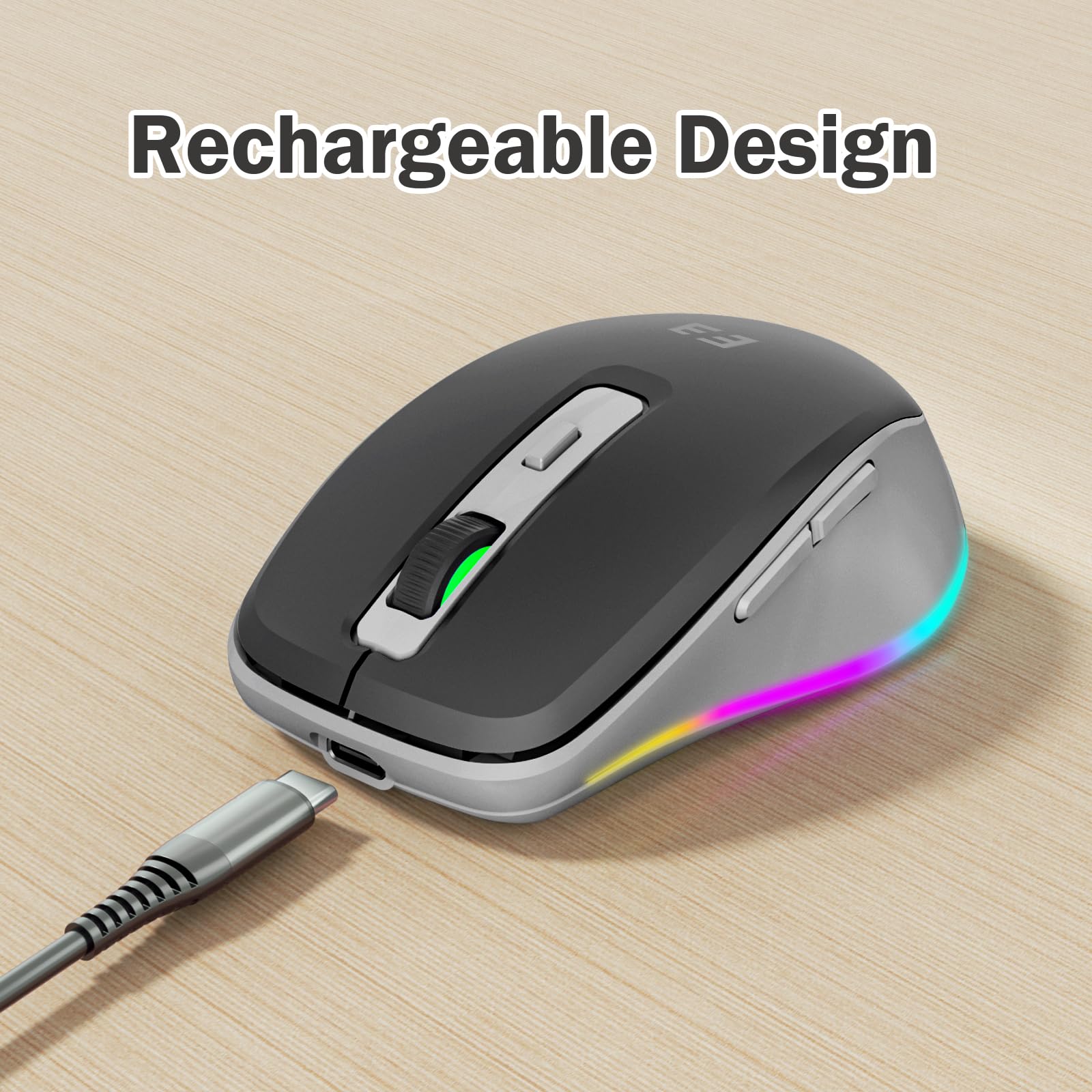 Seenda Wireless Mouse, Type C Mouse With Jiggler   Light Up Usb C Mouse, Usb&Type C Receiver, Build In Jiggler Mover Compatible With Macbook,Ipad,Windows Tablet/Laptop/Computer, Grey