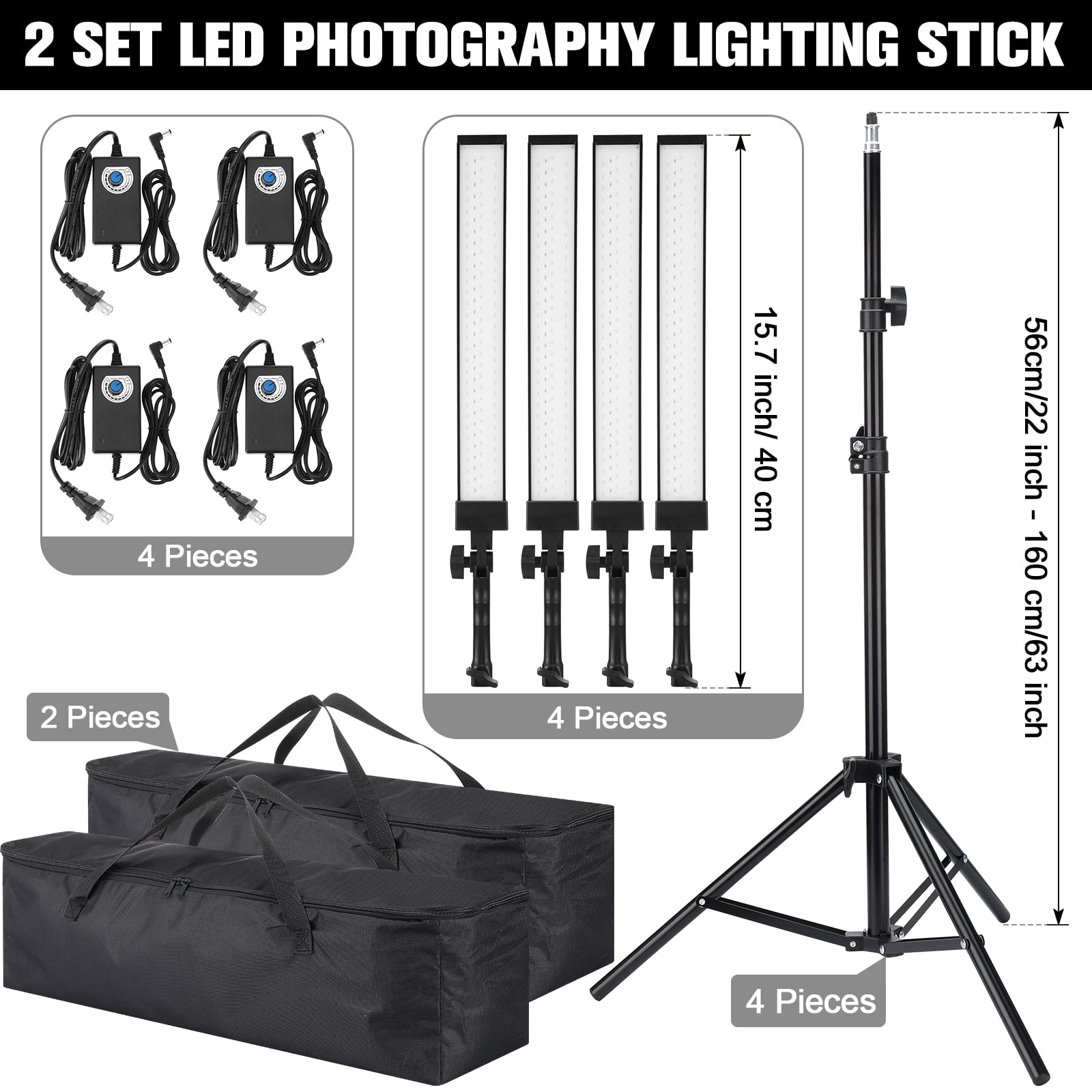 Xuhal 4 Pack Led Photography Lighting Stick Kit Adjustable Led Video Light With 22 63 Tripod 5500K 90 Beads Photoshoot Fill Ligh