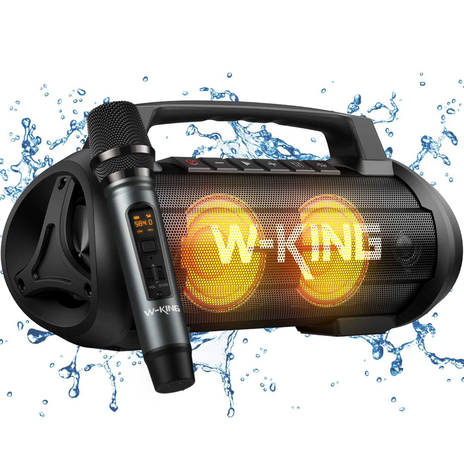 W King Portable Bluetooth Speaker With Wireless Microphone, 120W Peak 70W Rms Waterproof Bluetooth Speakers With Subwoofer Outdoor Speakers Bluetooth Boombox/42H/Bass Up/Dsp/Stereo Pairing/Power Bank