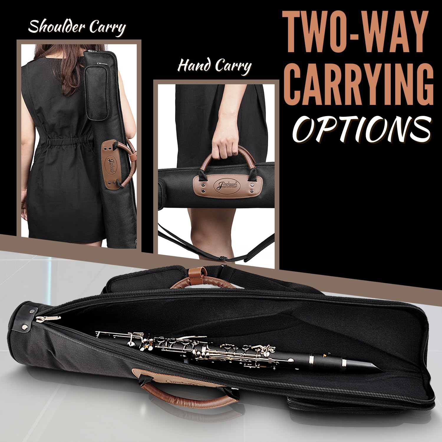 Flexzion Soprano Saxophone Case, Sax Gig Bag Backpack W/Strap, Pouch, Leather Handle, Music Instrument Storage, Lightweight, Wat