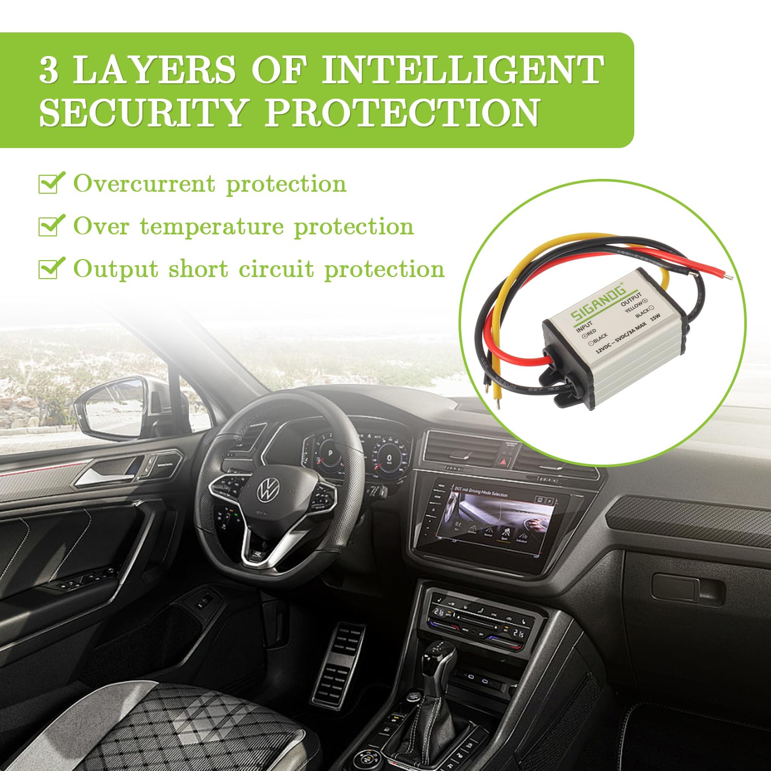 Sigandg 12V To 5V Dc Converter Car Power Voltage, Step Down To Dc 5V 3A 15W Waterproof Buck Converter, Supply Step-Down Module C