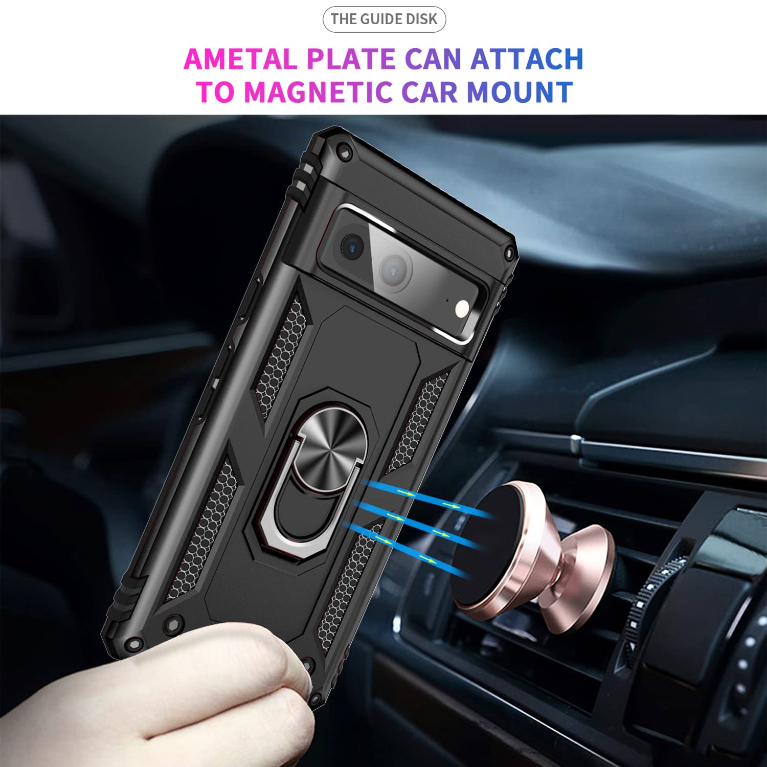 ZMPHG Pixel 7 5G Phone Case Military Grade Shockproof with Rotatable Magnetic Ring Kickstand & HD Screen Protector Black
