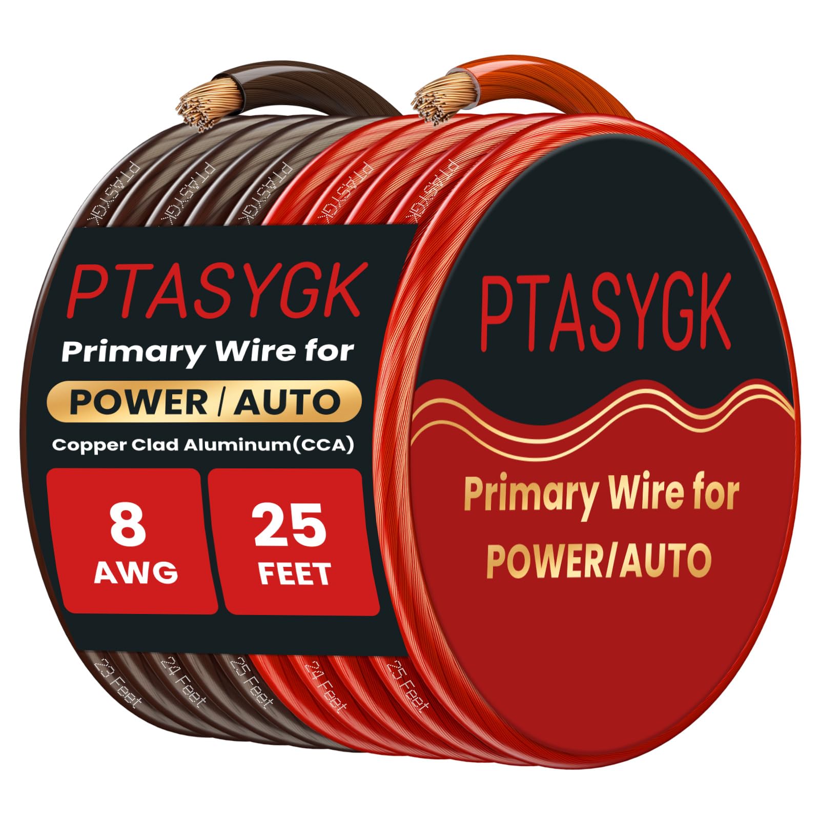PTASYGK 8 Gauge Wire 25ft Red Black CCA for Speaker RV OffRoad