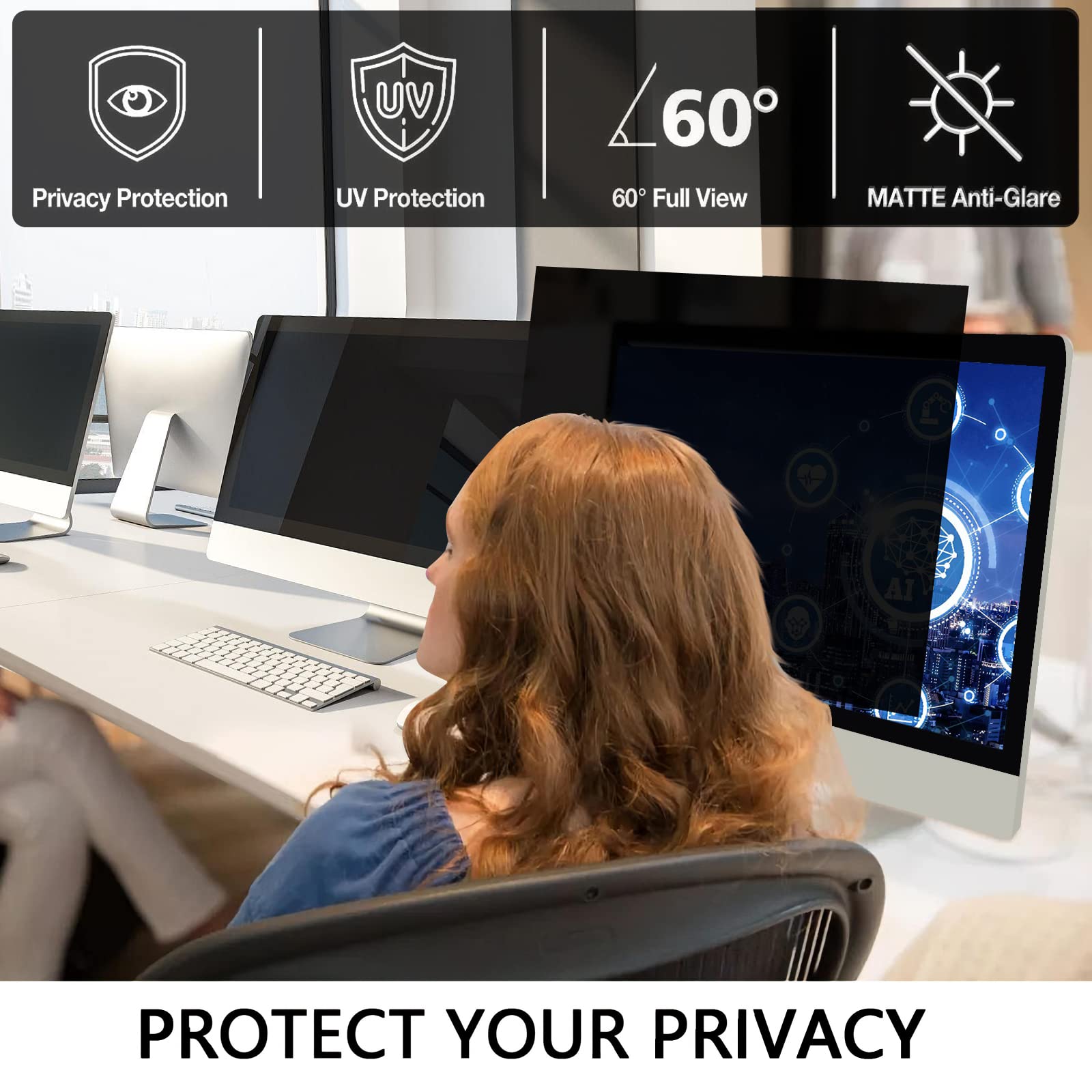 Zcazy [2  Pack 24 Inch Computer Privacy Screen For 16:9 Widescreen Monitor Shield Removable Eye Protection Anti Glare Blue Light