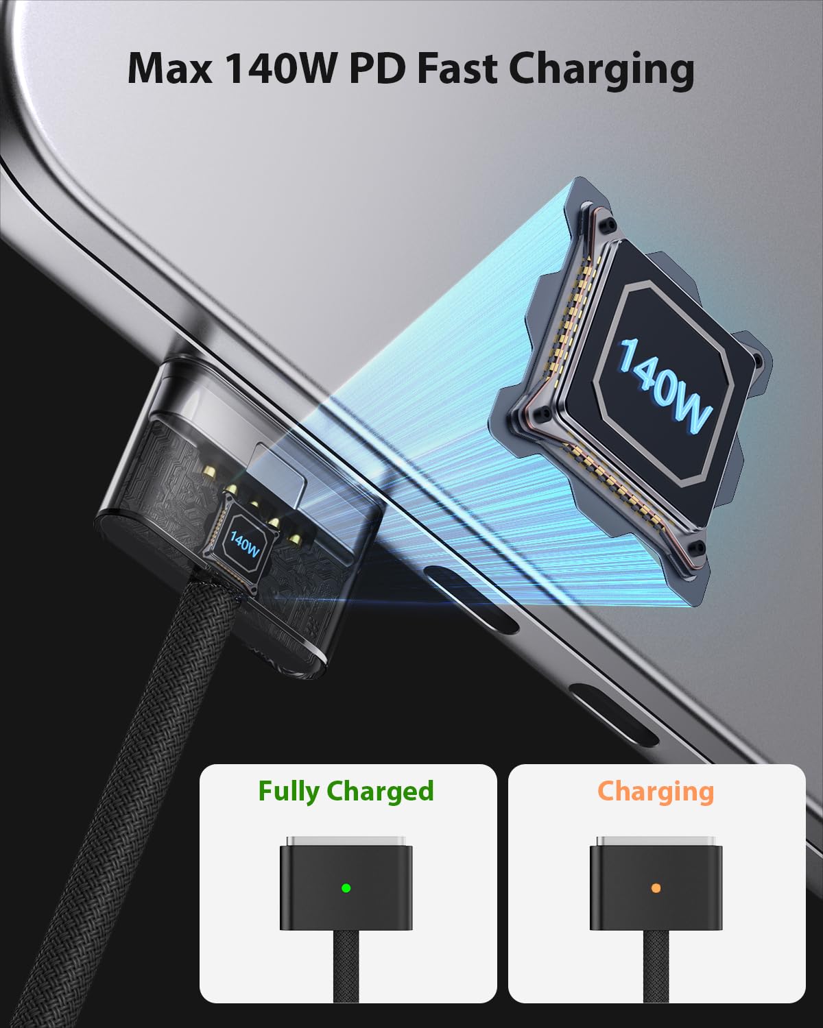 140W Usb C To Magnetic 3 Cable For Macbook Charger, 6.6Ft Nylon Braided For Macbook Pro (14/16 Inch, 2023), Macbook Pro (14/16 I