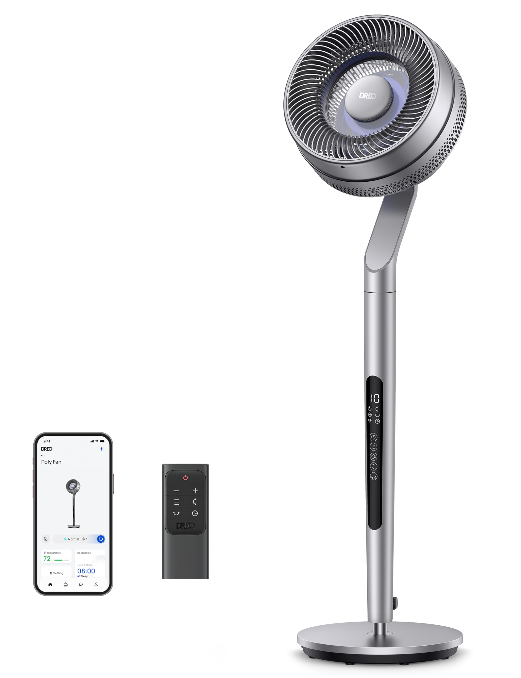 Dreo Pedestal Fan With Smart Control, 40 44' Adjustable Height, Dc Quiet Fans For Bedroom, 120�+85� Omni Directional Oscillating Fan, 100Ft Airflow, 10 Speeds, 6 Modes, 12H Timer, 23Db, Wi Fi/Voice