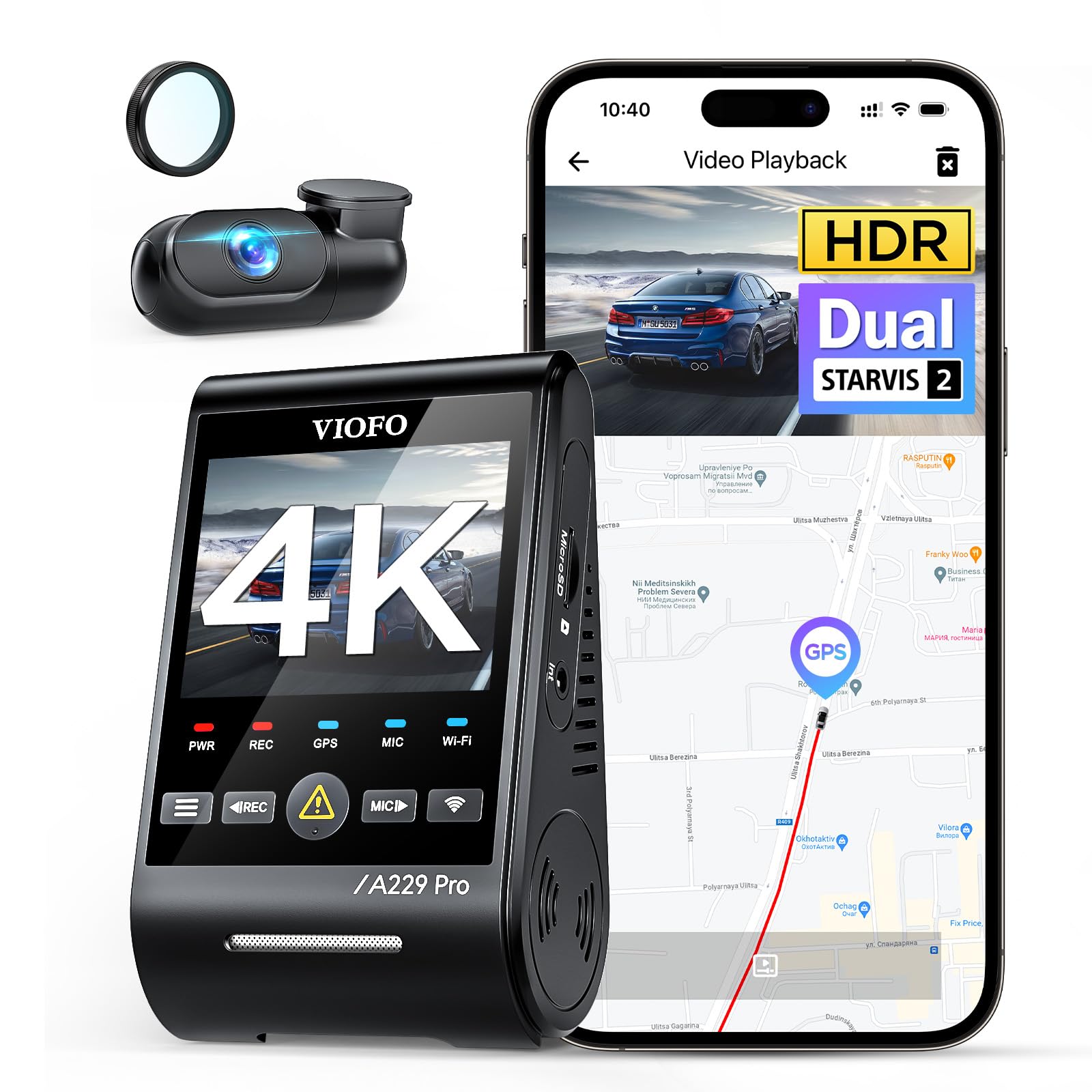 Viofo A229 Pro 4K Hdr Dash Cam, Dual Starvis 2 Imx678 Imx675, 4K+2K Front And Rear Car Camera, 2 Channel With Hdr, Voice Control