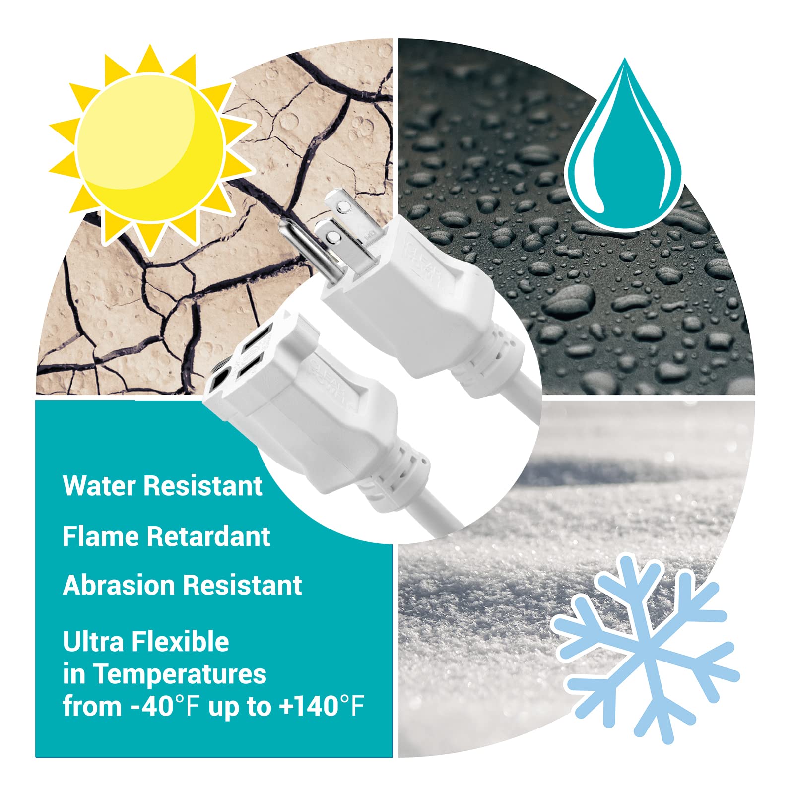 Clear Power 35 Ft Indoor/Outdoor Extension Cord 16/3 Sjtw, White, Water & Weather Resistant, Flame Retardant, 3 Prong Grounded P