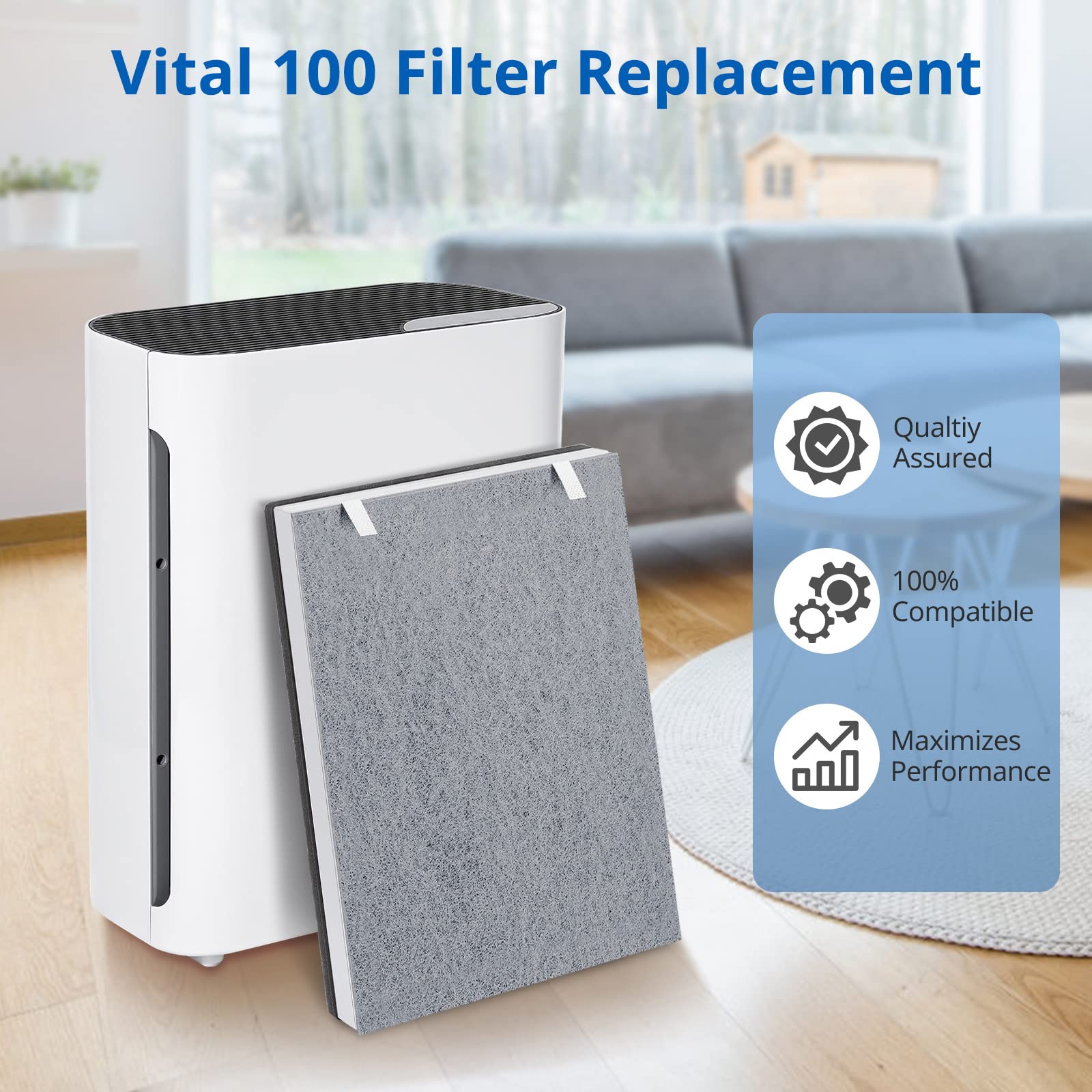Vital 100 True Hepa Replacement Filter Compatible With Levoit 100 Air Purifi Er, H13 True Hepa And Activated Carbon Set, Part #
