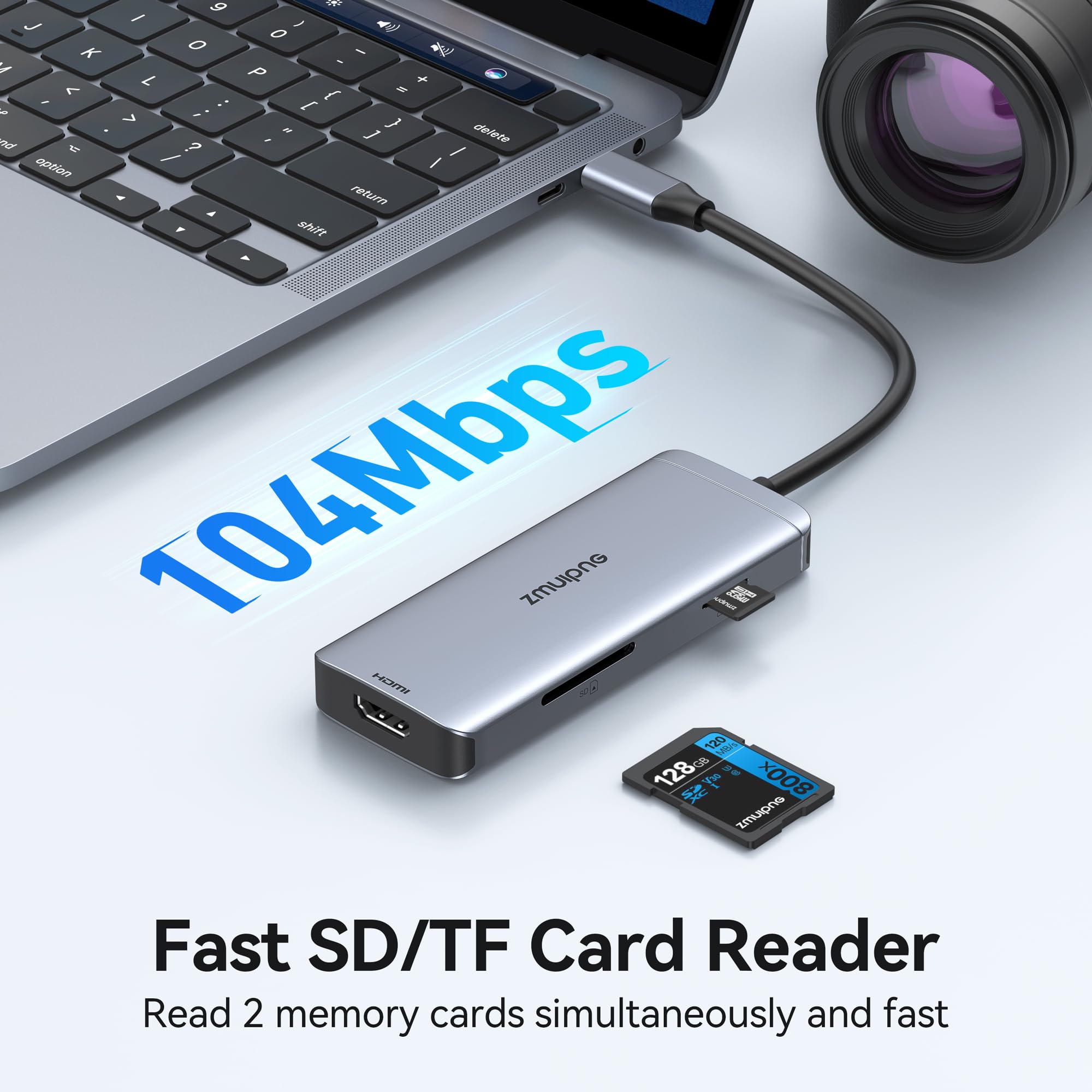 Usb C Hub Adapter For Macbook Pro Air Usb C Hdmi Port Dongle For Mac Converter 6 In 1 With 4K Hdmi,Usb 3.0 Ports,Sd,Tf For Macbo