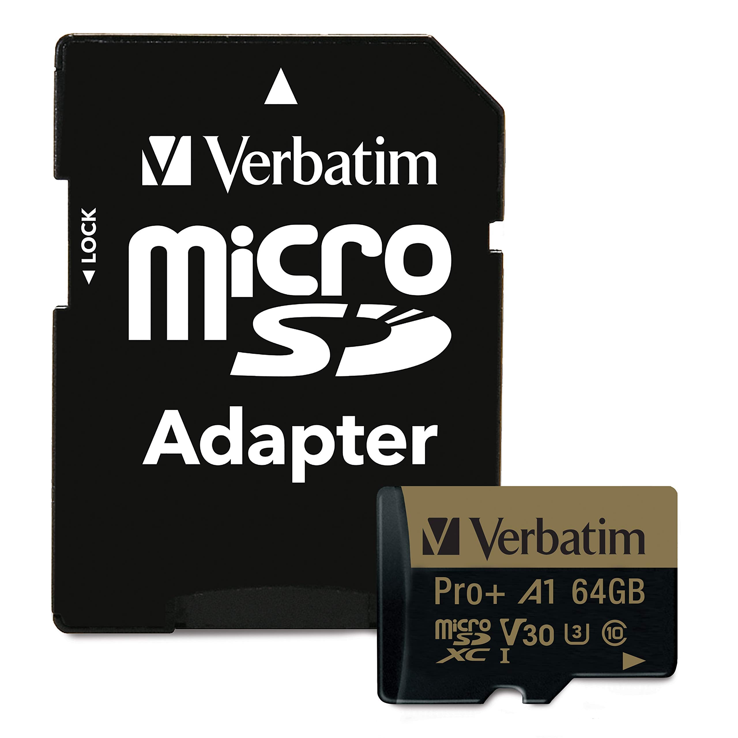 Verbatim 64Gb Pro Plus 666X Microsdxc Memory Card With Adapter, Uhs I V30 U3 Class 10 With A1 Rating, Black