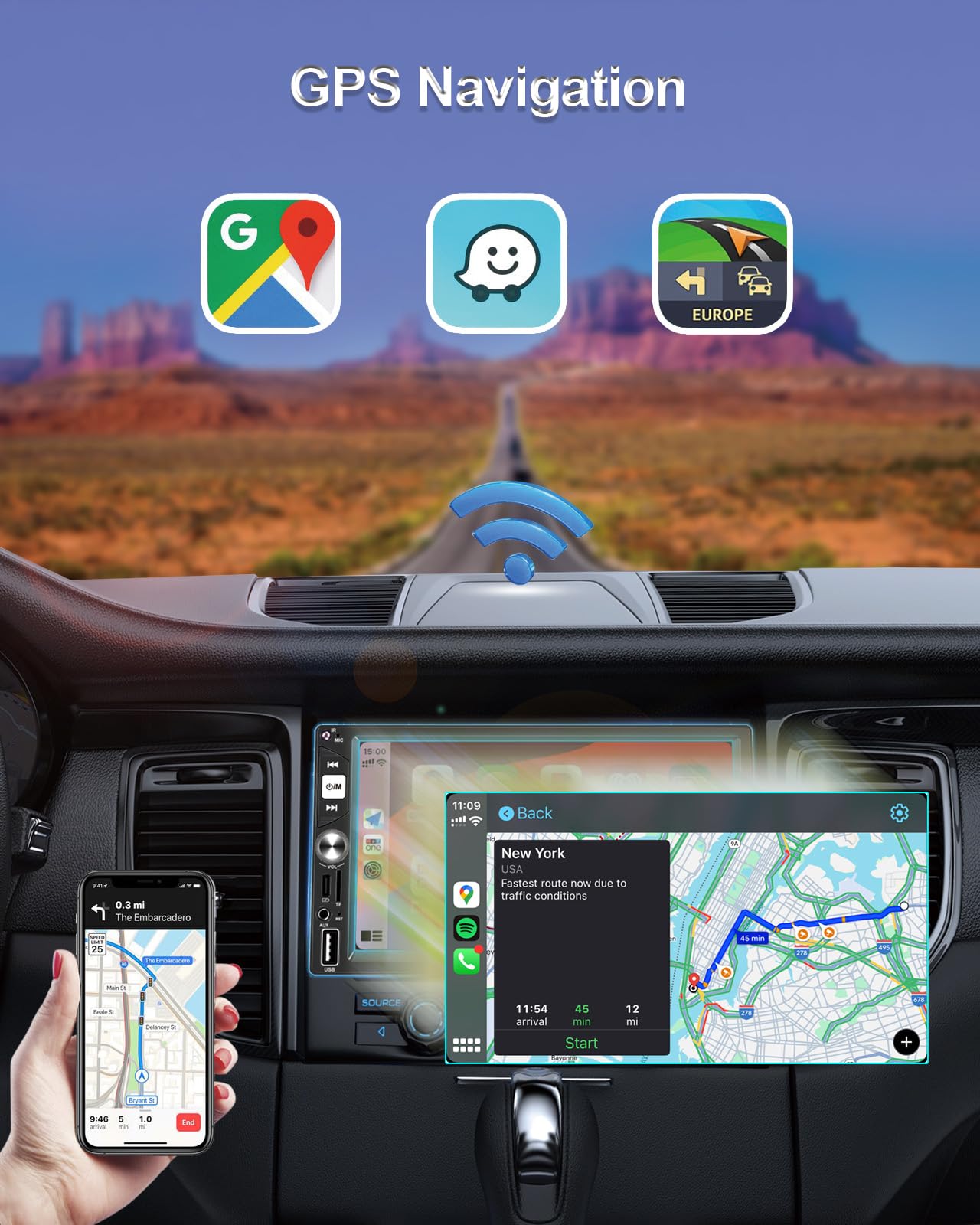 7   Wireless Works With Apple Carplay Double Din Car Stereo,Fm Car Radio,Car Bluetooth,Ips 1024 * 600 Touchscreen, Car Backup