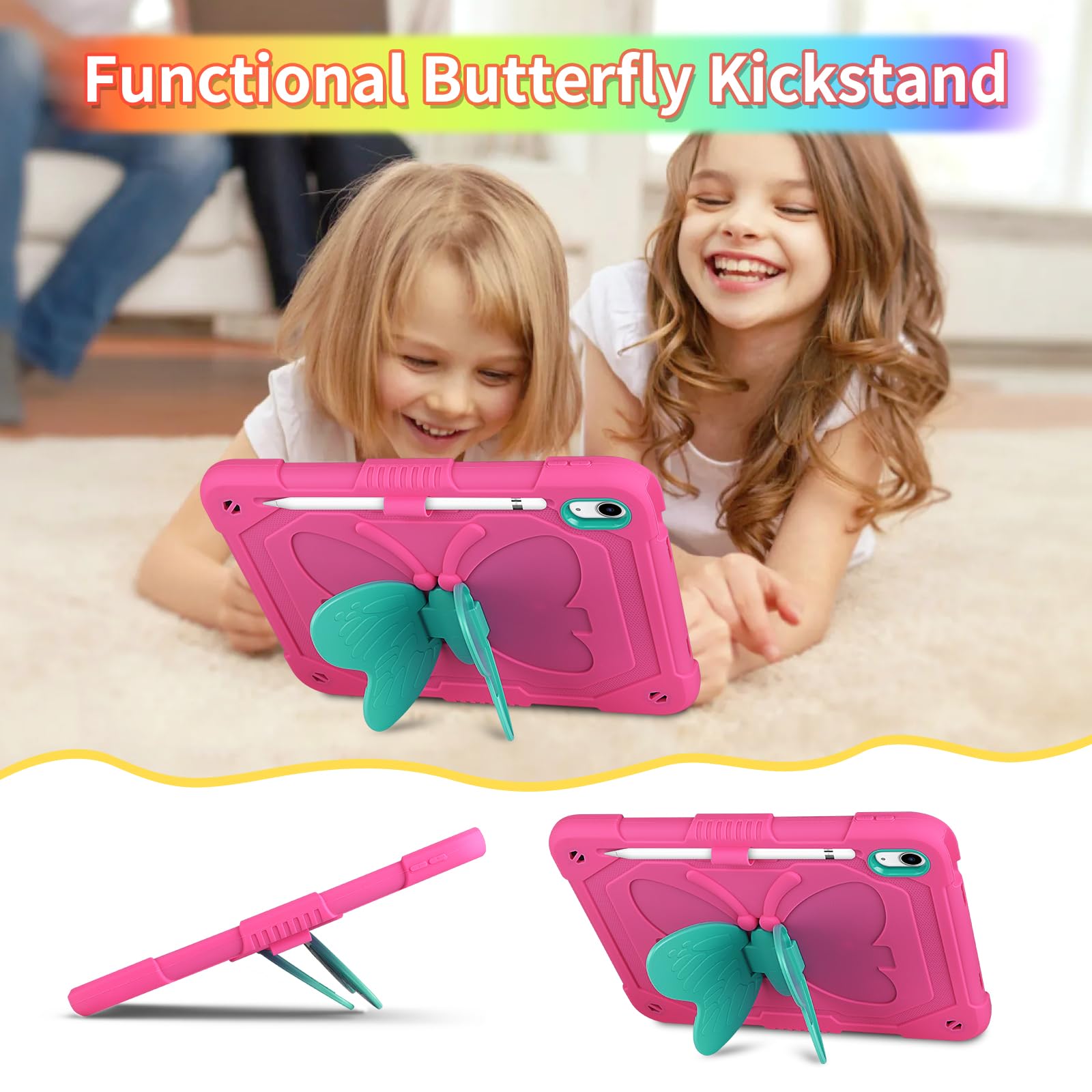Wesadn For Ipad 10Th Generation Case 2022 For Kids Girls With Screen Protector/Butterfly Kickstand/Lanyard/Keychain/Pencil Holde