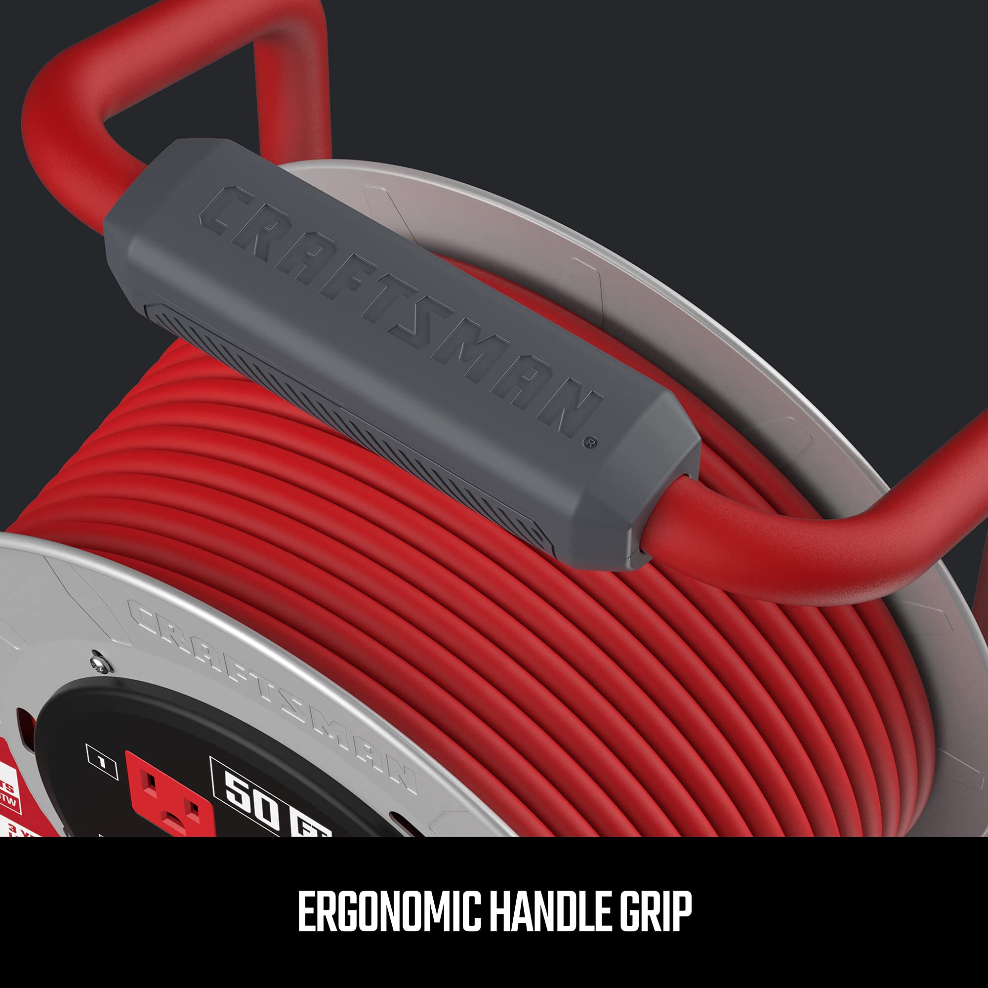 Craftsman 50 Ft. Contractor Edition Retractable Extension Cord Reel With 4 Outlets & Heavy Duty 12Awg Sjtw Cable