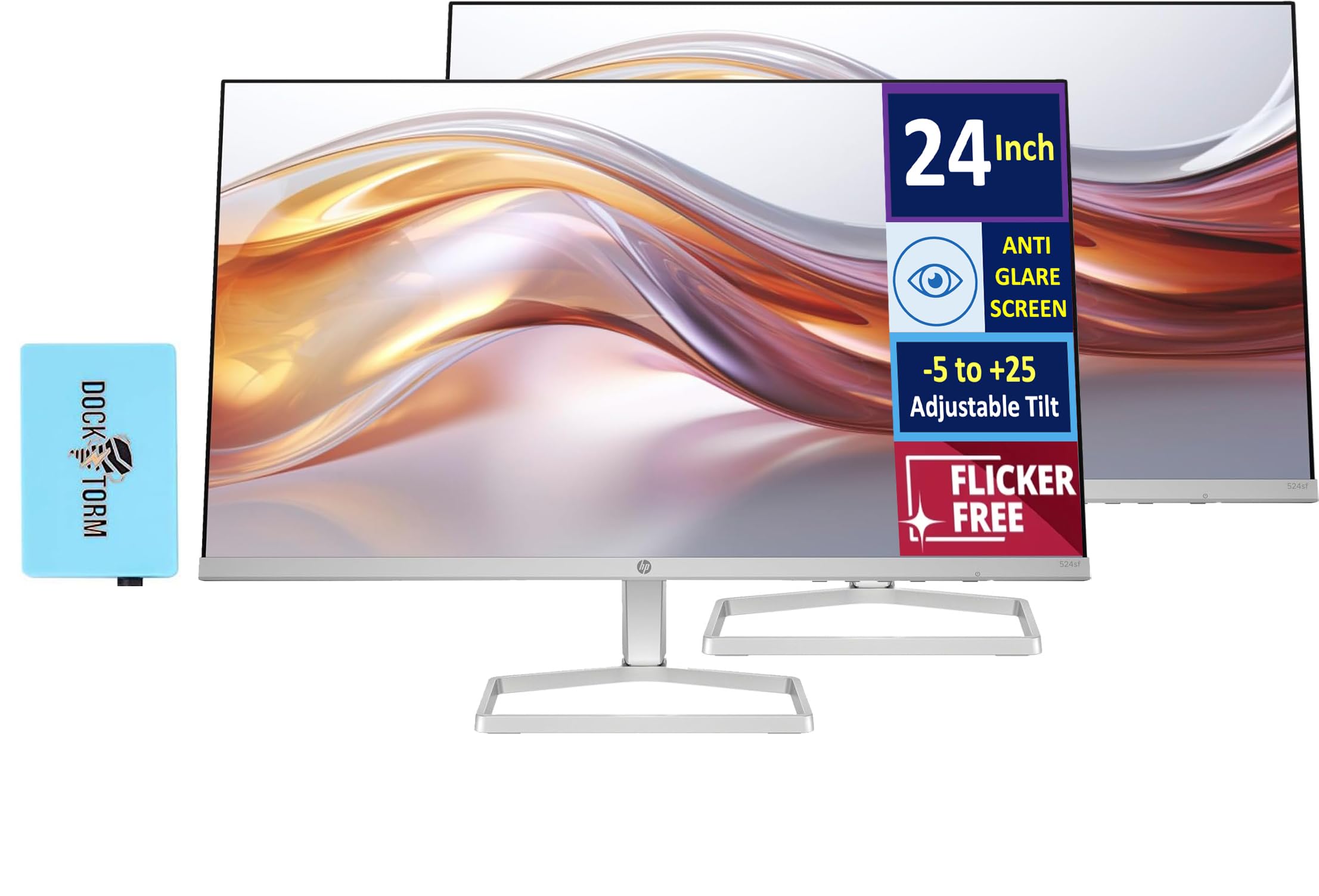 HP Series 5 524sf Monitor (Replaces M24f) 24 IPS FHD 300 nits Display, -5 to +25 Degrees Adjustable Tilt, Flicker Free, Anti-Gla