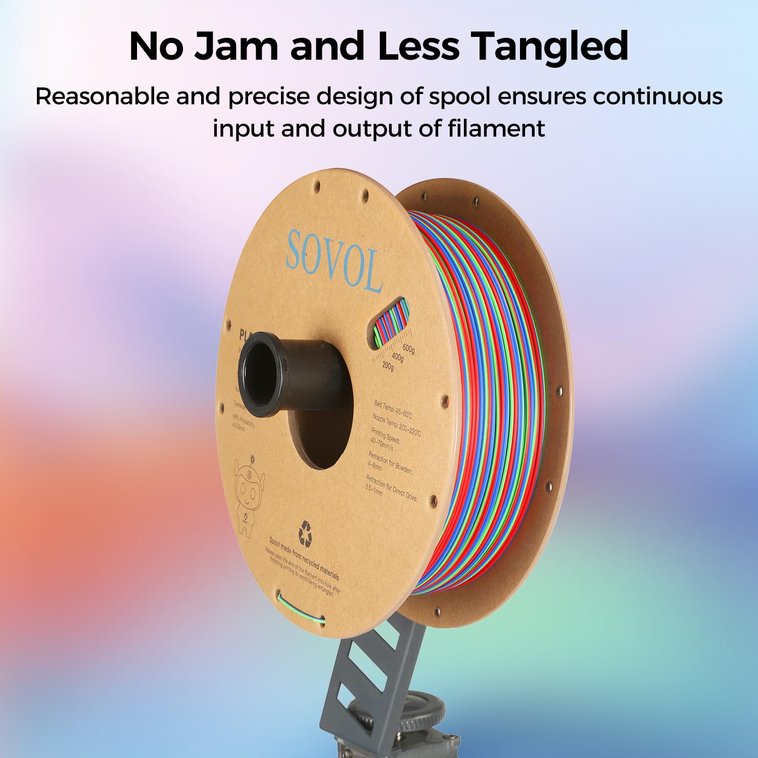 Sovol Matte Pla Filament Rotated Tri Color Co Extrusion 1.75Mm, Fast Change 3D Printer Filament 1Kg/ 2.2Lbs, Matte Red Green Blu