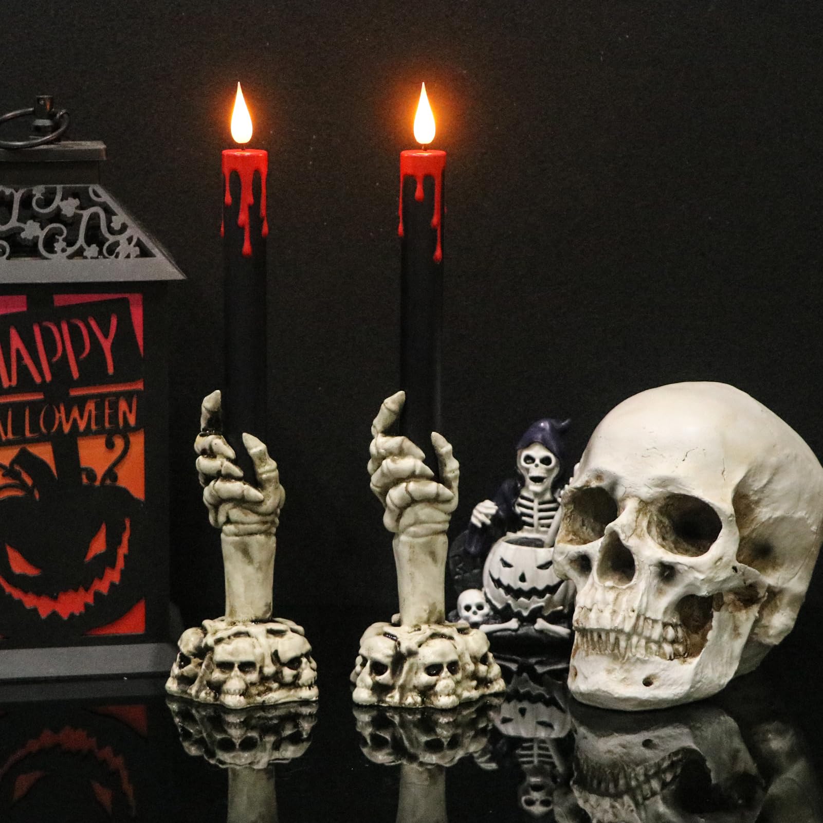 Wondise Halloween Flameless Taper Candles With Remote And Timer, Black Battery Operated Dripping Wax Led Flickering Candles With