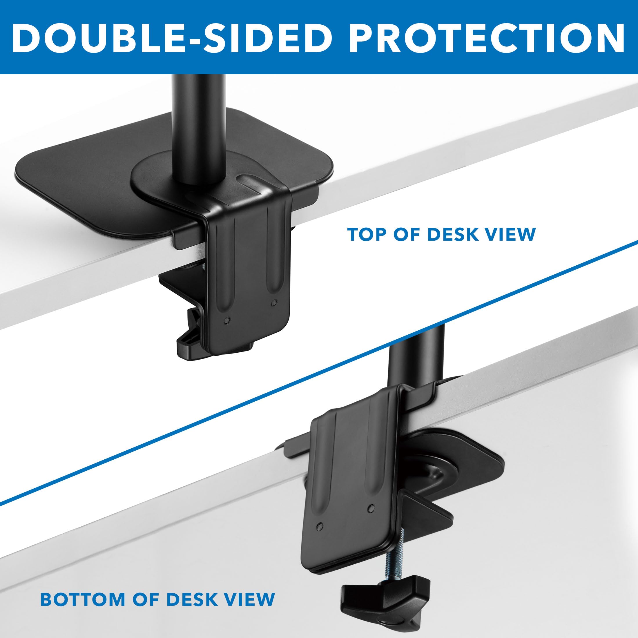 Mount-It! Monitor Mount Reinforcement Plate Desk Protector for Fragile Tabletops - Clamp & Grommet, Alloy Steel, Black