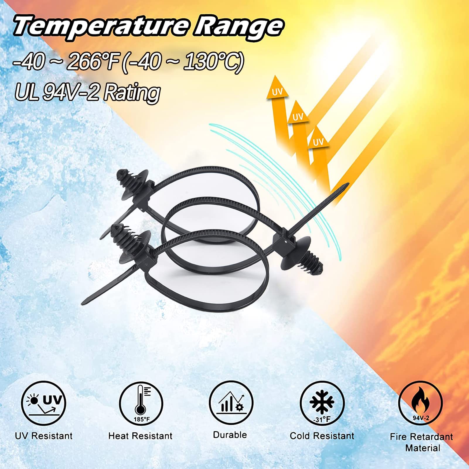 240Pcs Push Mount Cable Zip Tie,Nylon Self Locking Cable Strap,8 Most Popular Sizes,Heavy Duty Self Locking Uv Resistant Wire Ti