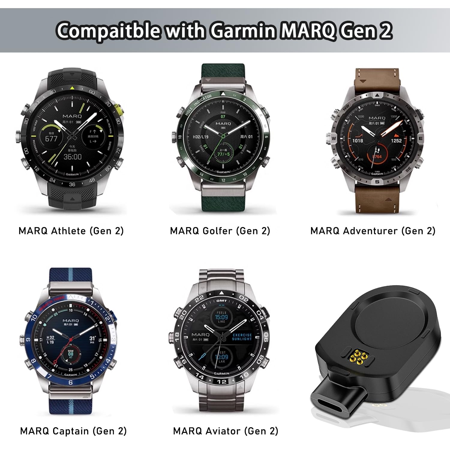 Charger Adapter For Garmin Marq Gen 2 With Iphone Female Port, Tiedxioy Magnetic Charging Adapter Compatible With Garmin Marq Adventurer/Marq Athlete/Marq Aviato/Marq Captain/Marq Golfer (Gen 2)