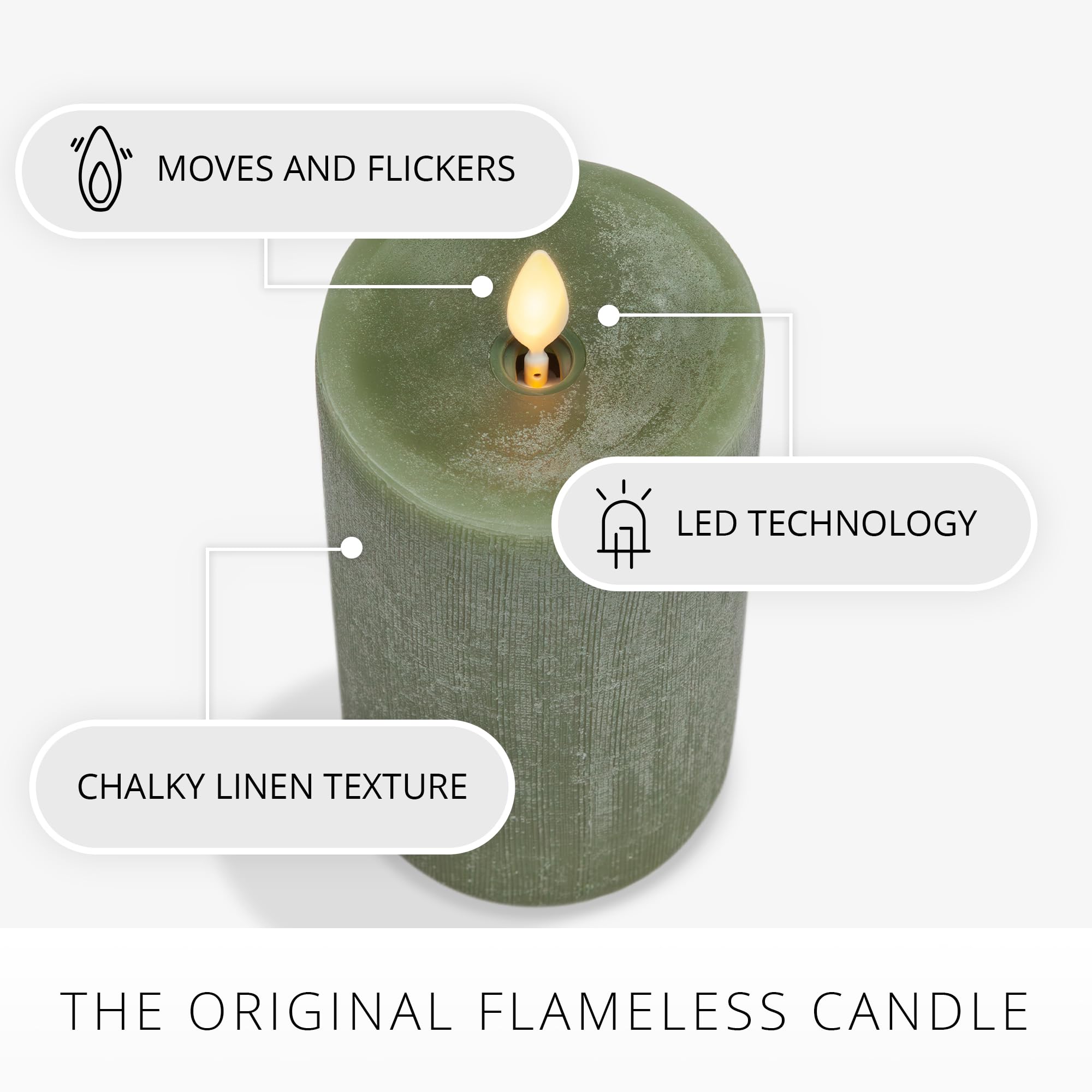 Luminara   Flameless Led Battery Operated Flickering Pillar Candles   Loden Green   Pack Of 1 3X6.5   Realistic Moving Flame Rea