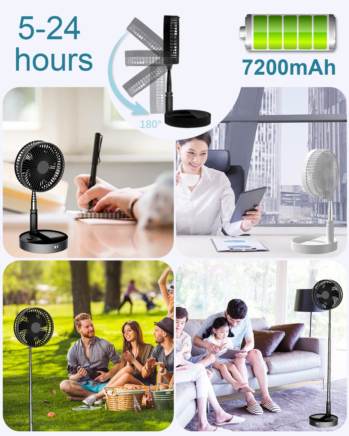 Un Unitedtime Desk Portable Fan, My Foldaway Travel Fan With Remote Control Timer, Battery Operated Or Usb Powered,Adjustable He