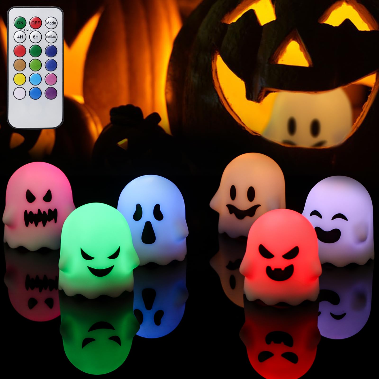 Wondise Halloween Flickering Flameless Candles With Remote And Timer, Color Changing Battery Operated Tea Lights Candles Spooky