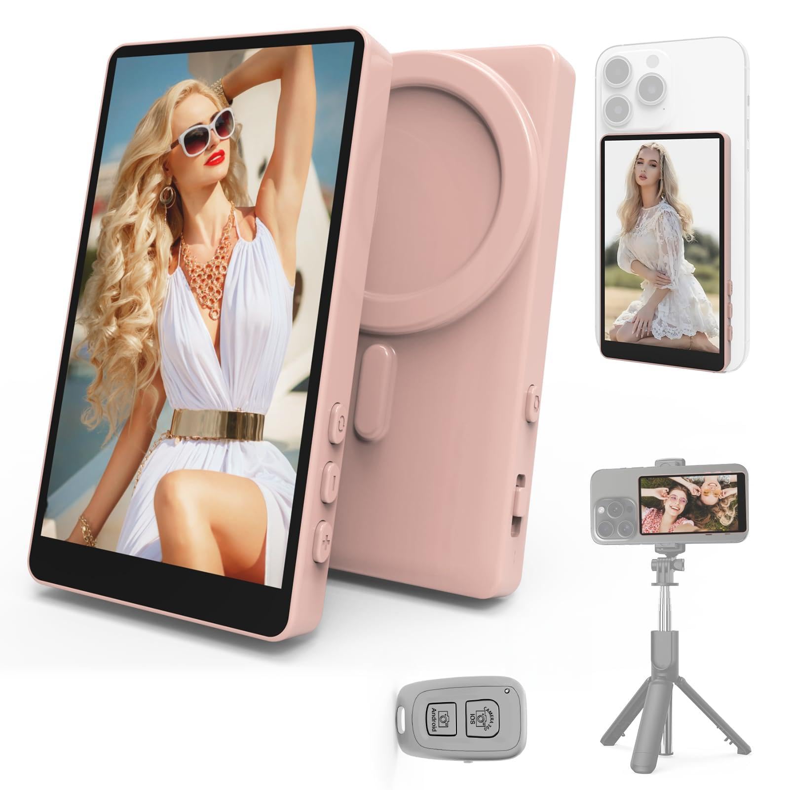 Vamvo Selfie Monitor Screen, Vlog Magnetic with Remote Control, 1080P Wireless Screen Mirroring Video Recording for Android iOS,