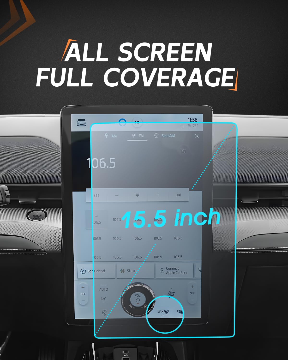 Matte Anti Glare Screen Protector For Ford Mustang Mach E Accessories 2023 2024 2025 Mach E/Expedition/F 150 Lightning Accessories Display Cover 15.5' Matte Anti Glare Tempered Glass