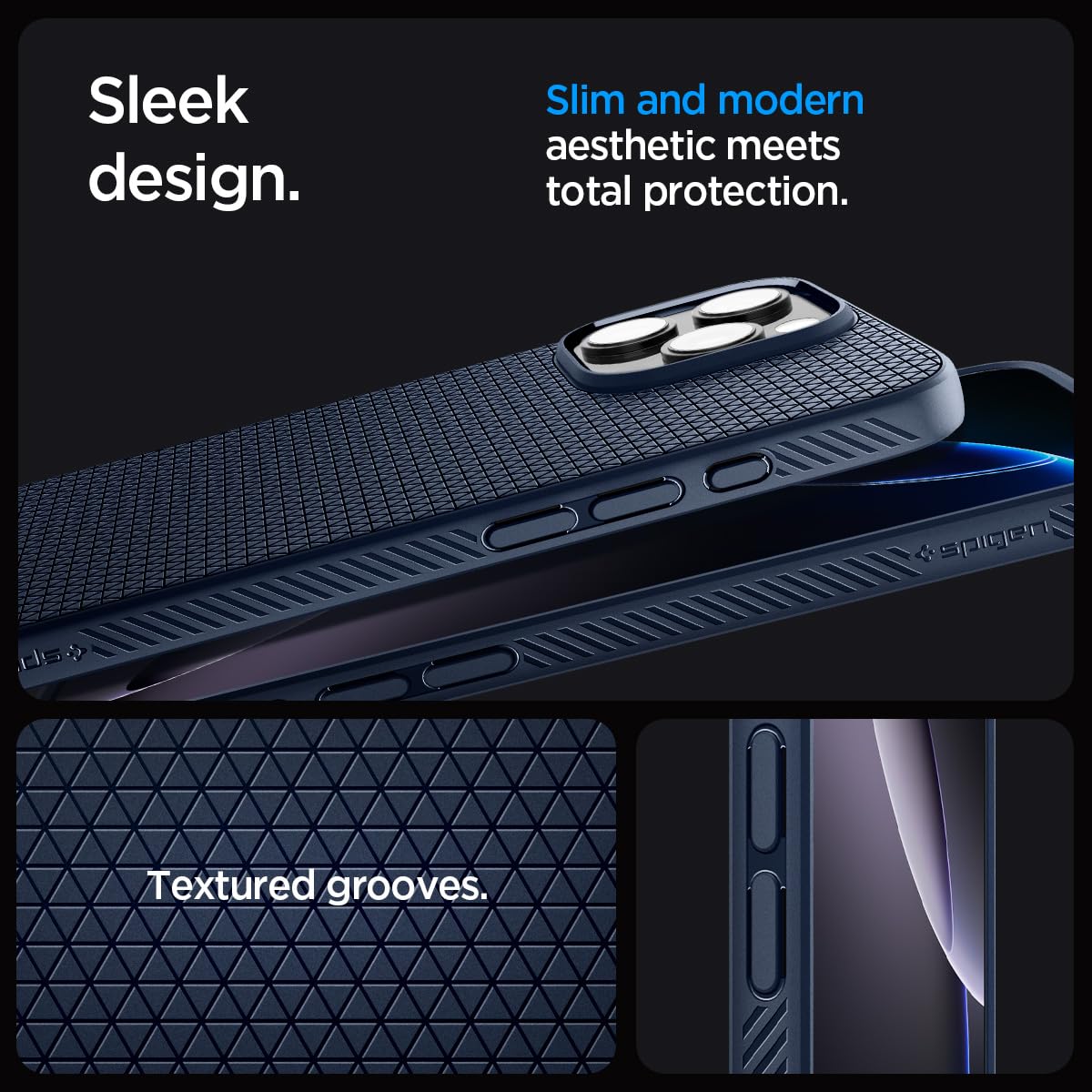 Spigen Liquid Air Designed For Iphone 16 Pro Max Case [Not Compatible With Magsafe], [Military Grade Protection]   Navy Blue