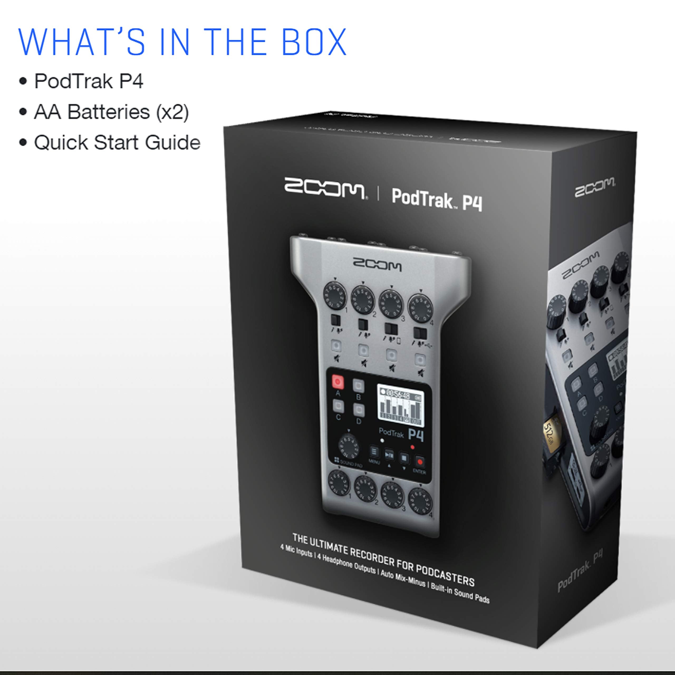 Zoom Podtrak P4 Portable Multitrack Podcast Recorder + 64Gb Sdxc Memory Card + 4X Dynamic Cardioid Handheld Mic + 4X Stereo Head