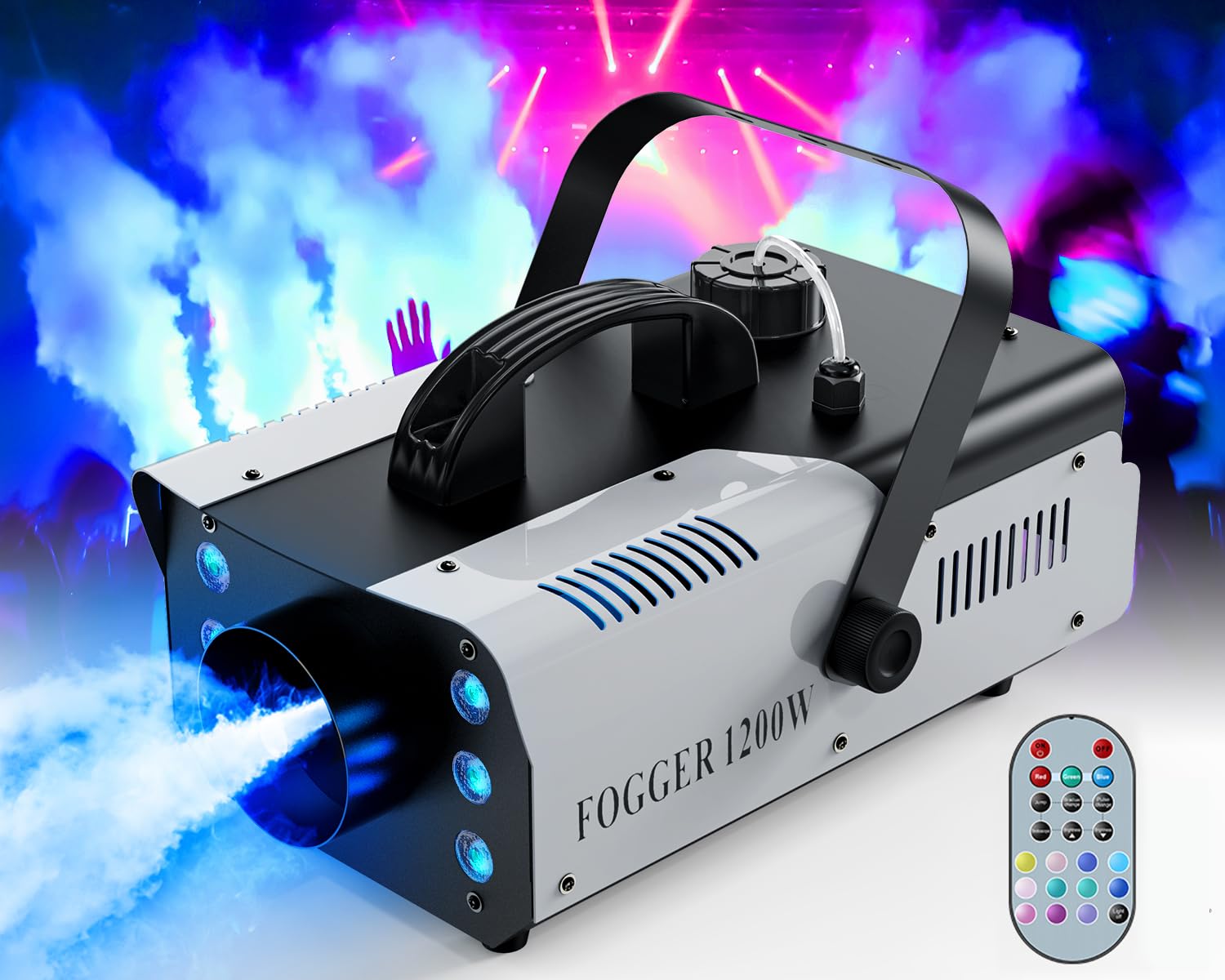Holdlamp Fog Machine Halloween, Smoke Machine 1200W And 6000Cfm With Wireless Remote Control And 6 Colorful Led Lights For Outdo