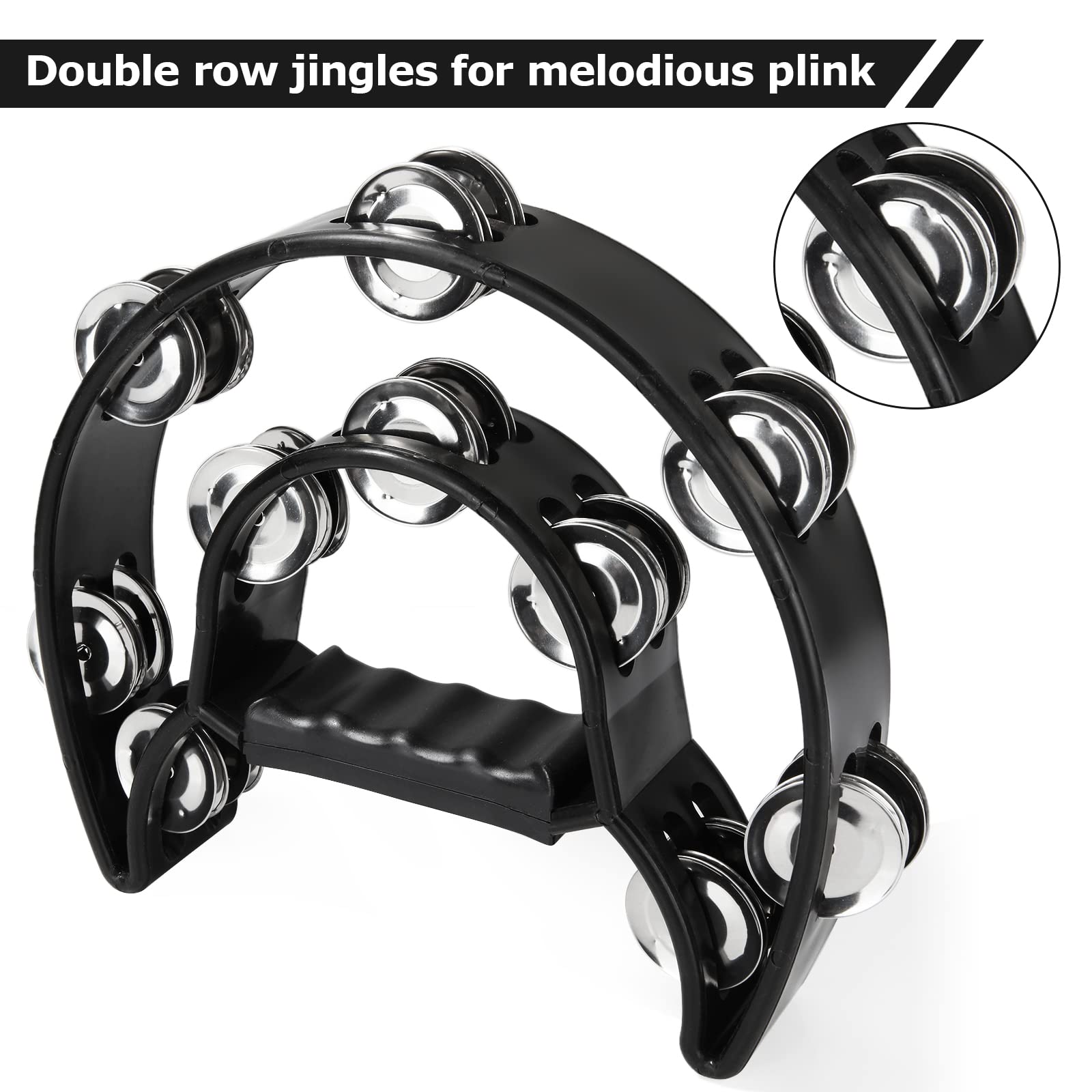 4 Pack Half Moon Handheld Tambourine Metal Jingles Tambourines For Adults   Double Row, Plastic Musical Percussion Tambourines M