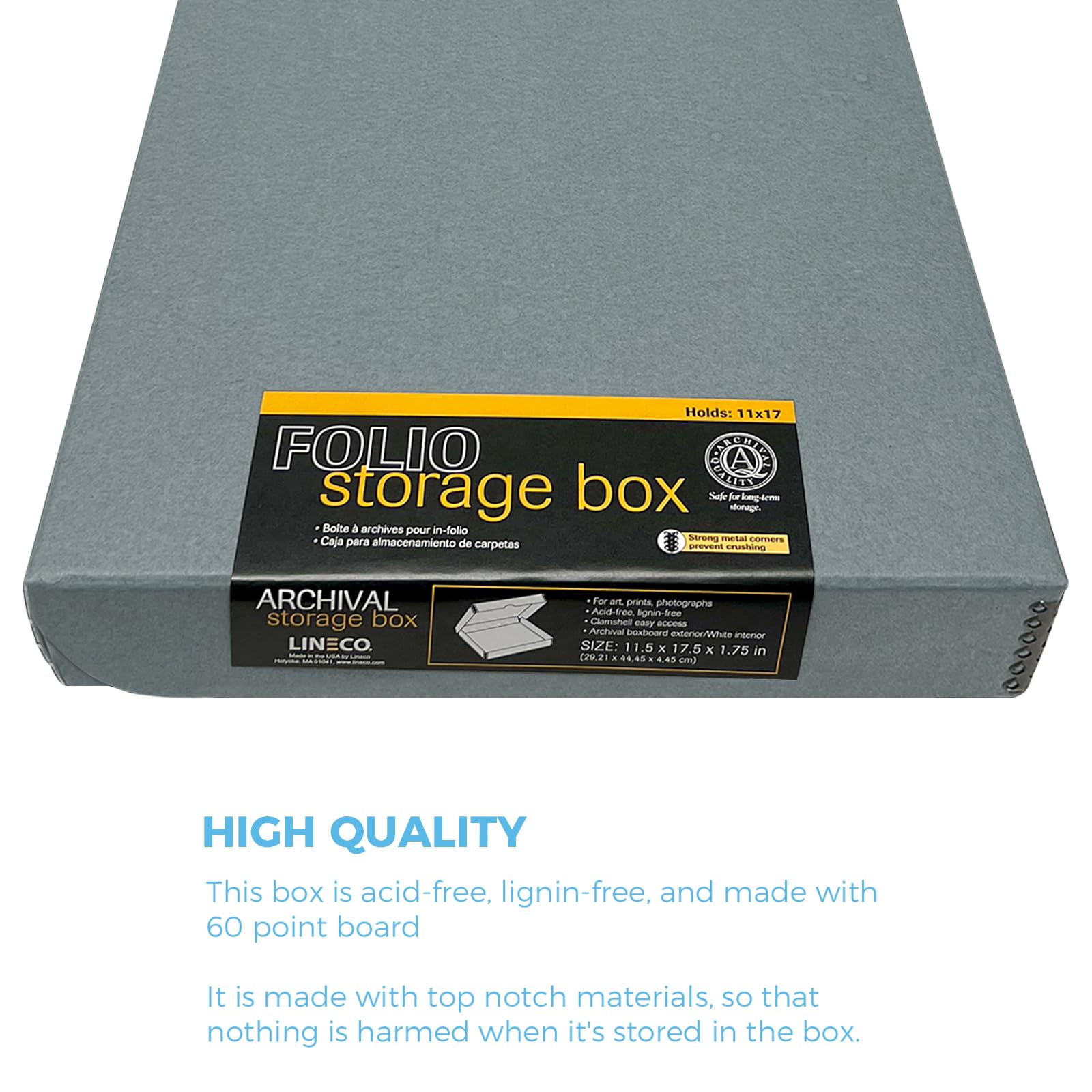 Lineco Folio Storage Box, Clamshell Design With Metal Edge. 11.5X17.5X1.75 Inches, Archival Boxboard, Preserve Photos, Cards, Ma